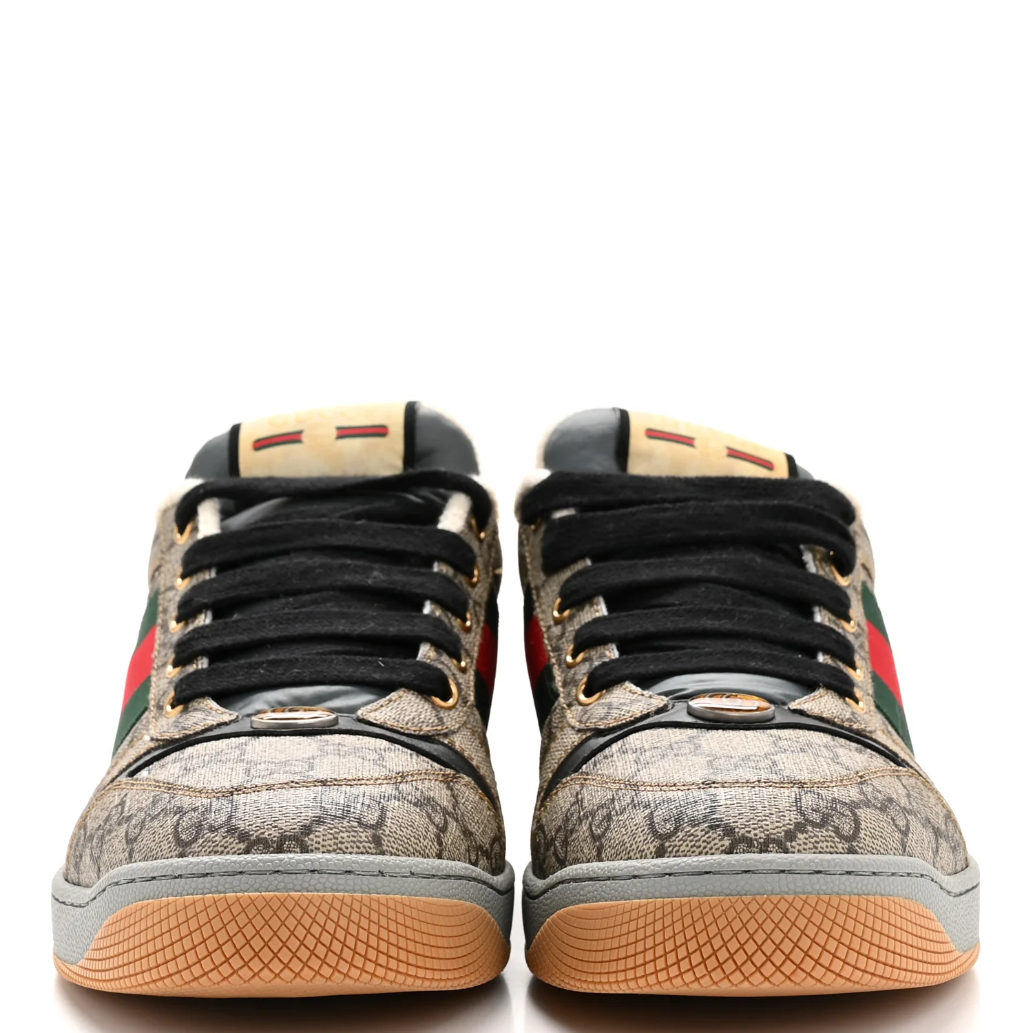 GG Supereme Monogram Miro Soft Calfskin Web Mens Screener Sneakers 8.5 Beige Ebony Black New Platinum - Image 3