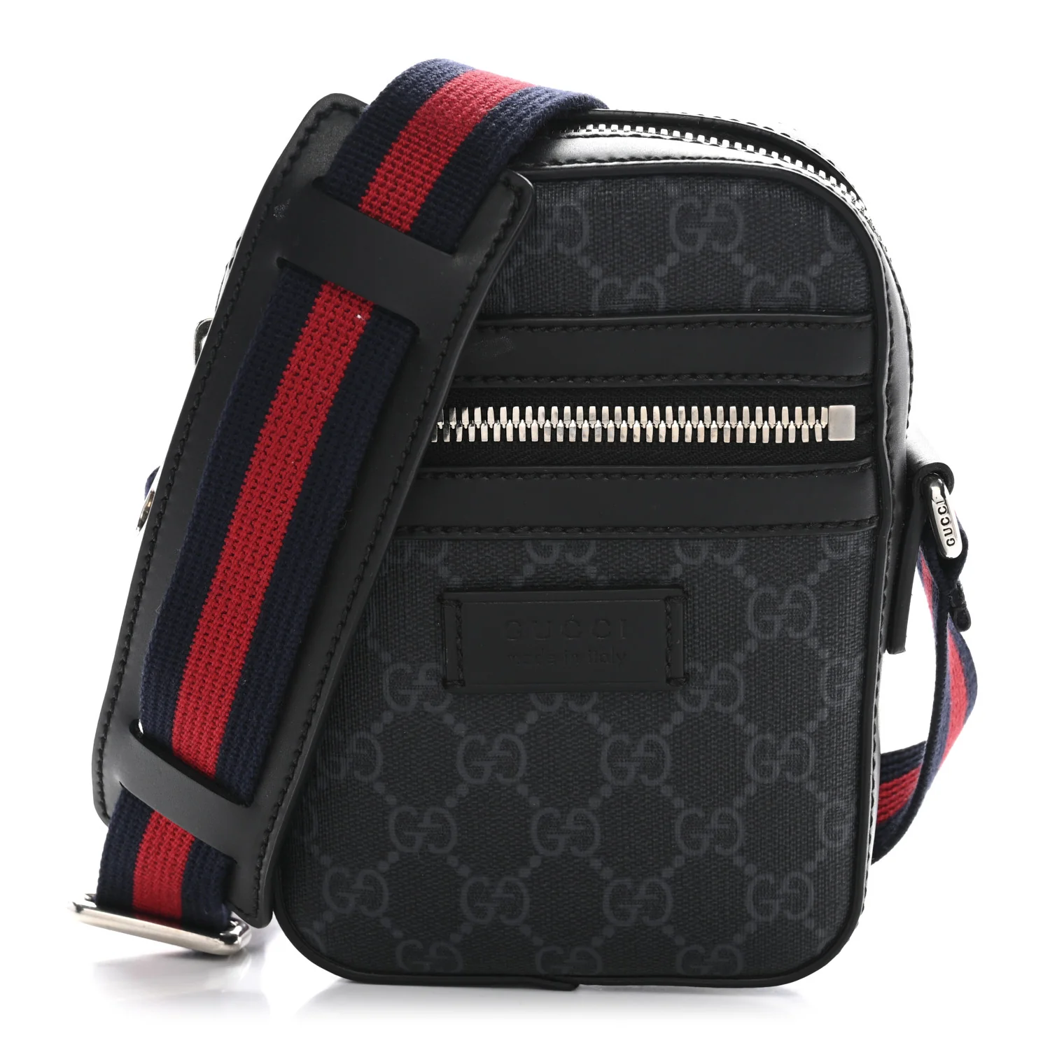 GG Supreme Monogram Appia Calfskin Web Small Camera Messenger Bag Black Grey