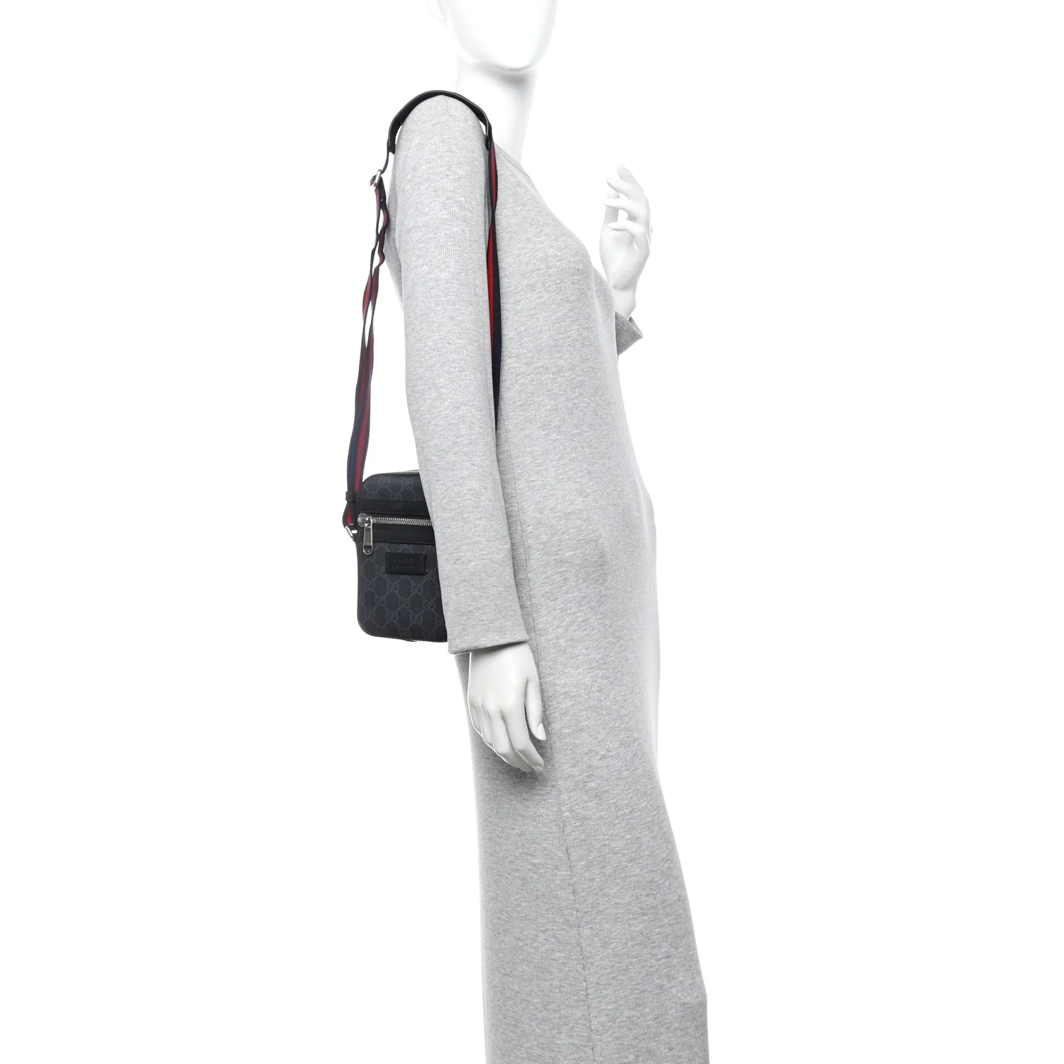 GG Supreme Monogram Appia Calfskin Web Small Camera Messenger Bag Black Grey - Image 3