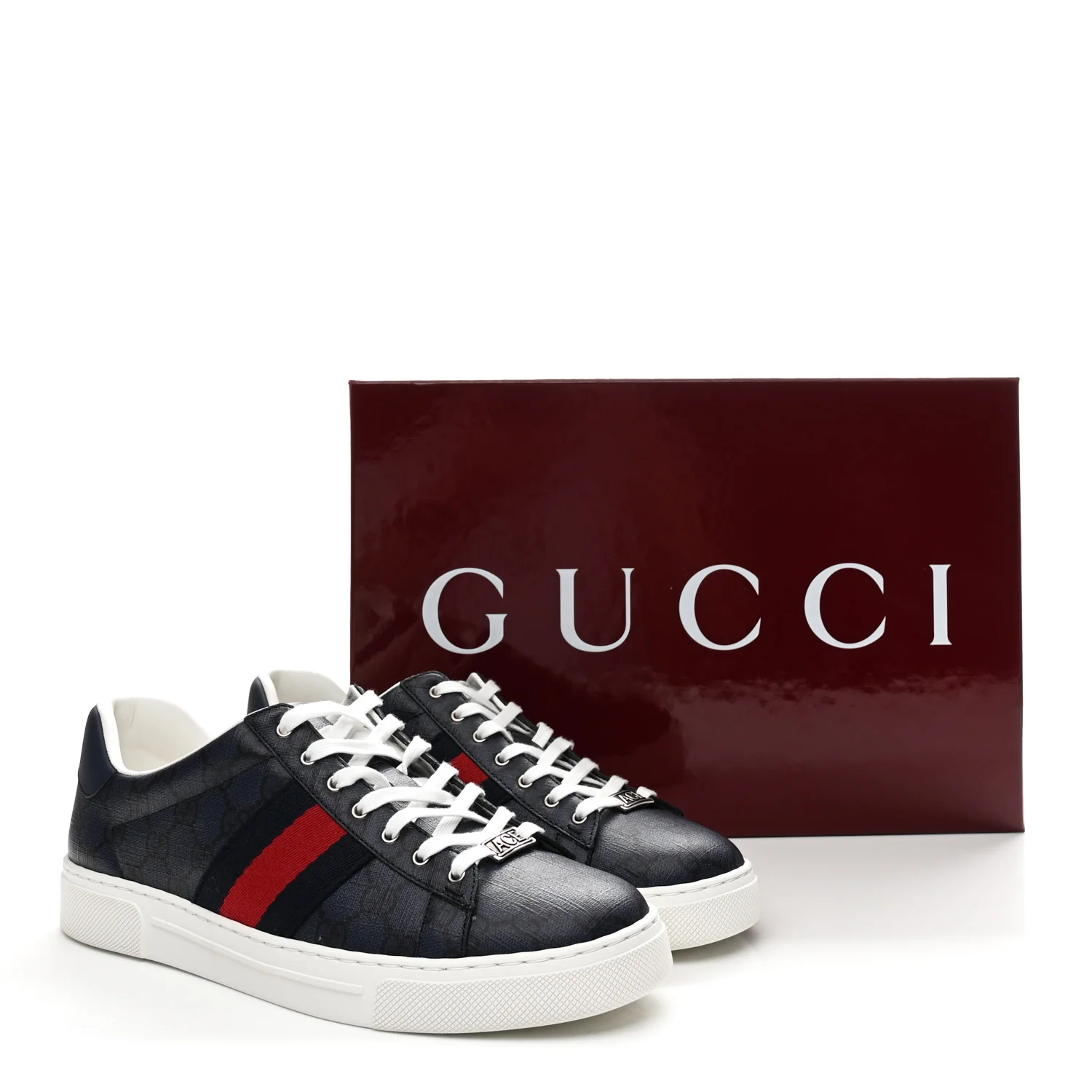 GG Supreme Monogram Ayers Web Mens New Ace Sneakers 8 Dark Blue - Image 10