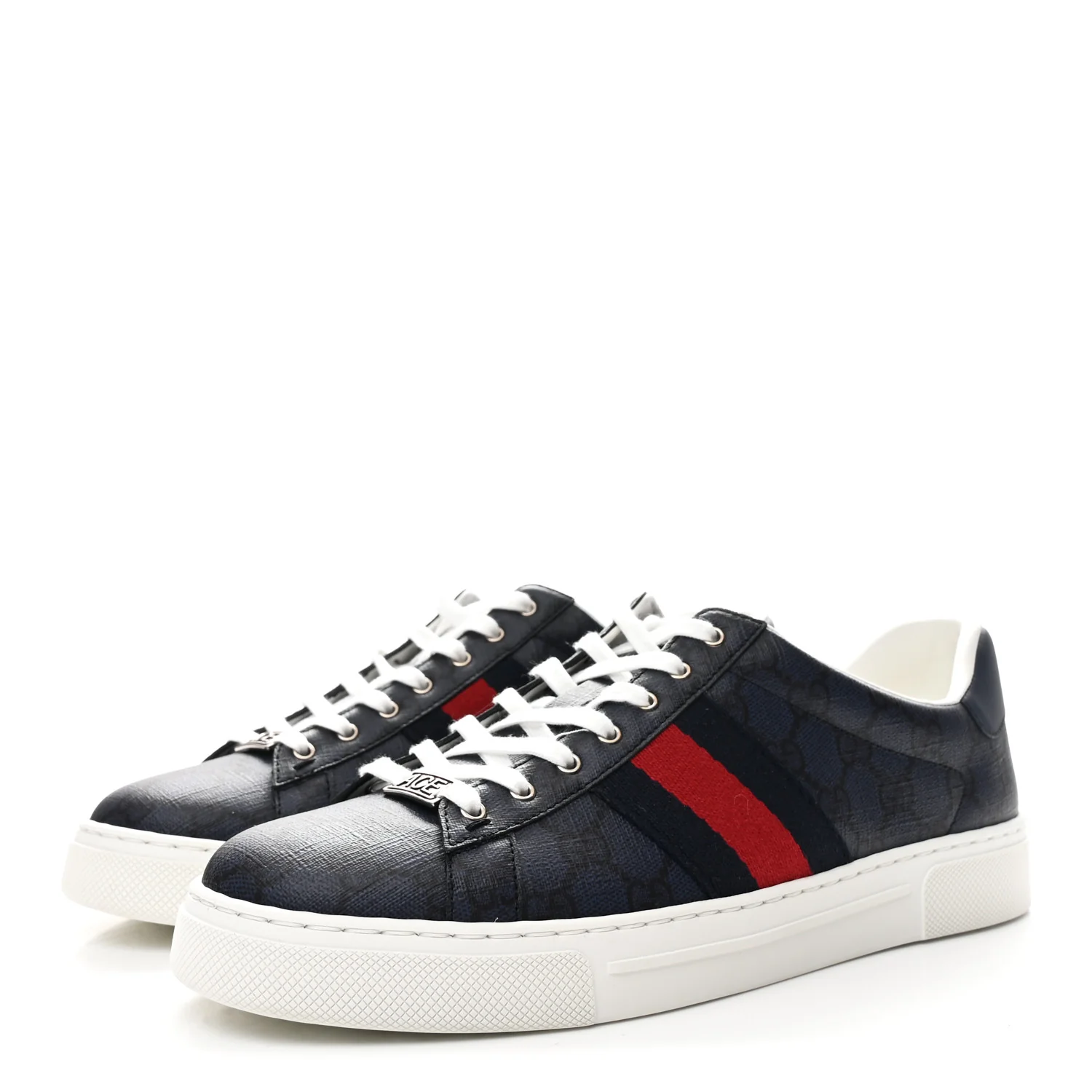 GG Supreme Monogram Ayers Web Mens New Ace Sneakers 8 Dark Blue - Image 4