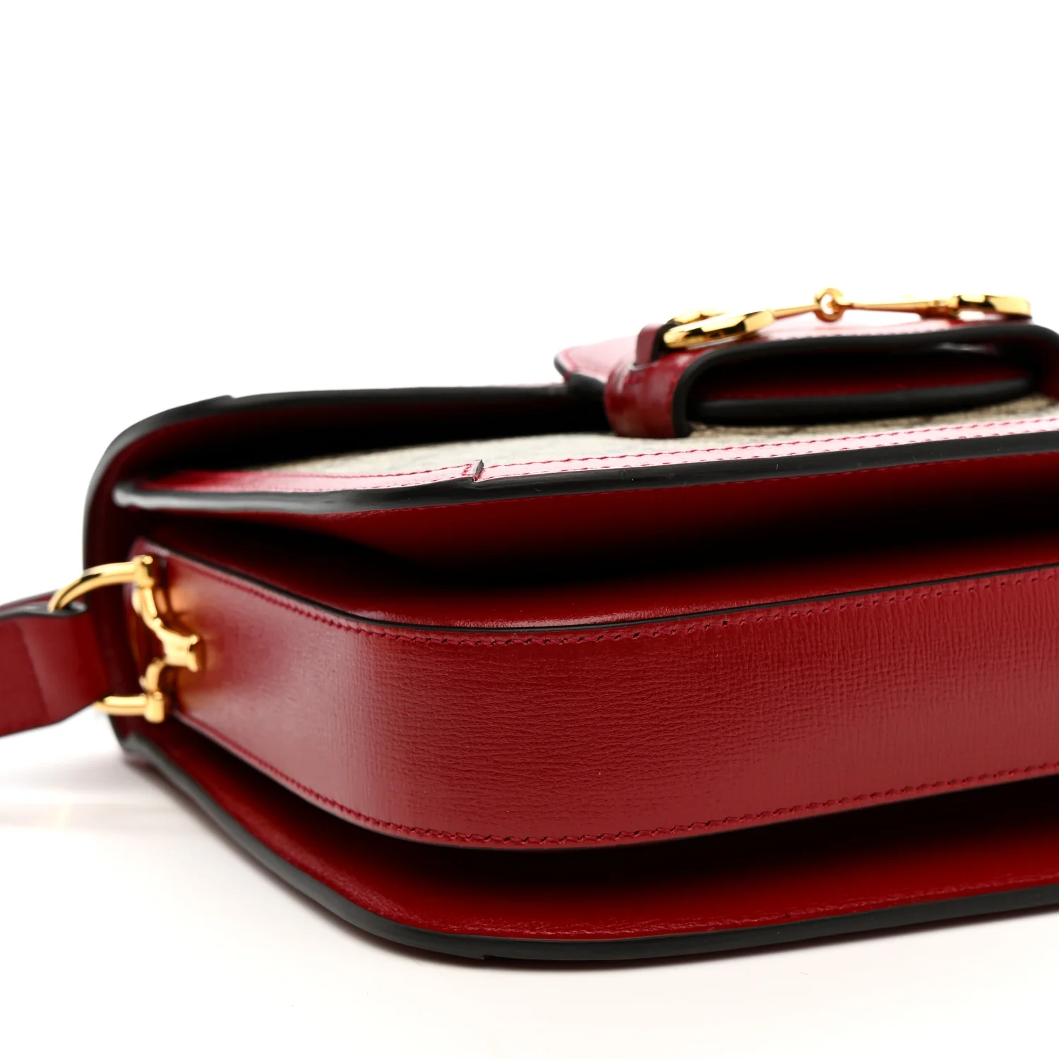 GG Supreme Monogram Azalea Calfskin Horsebit 1955 Shoulder Bag Beige Ebony New Cherry Red - Image 10