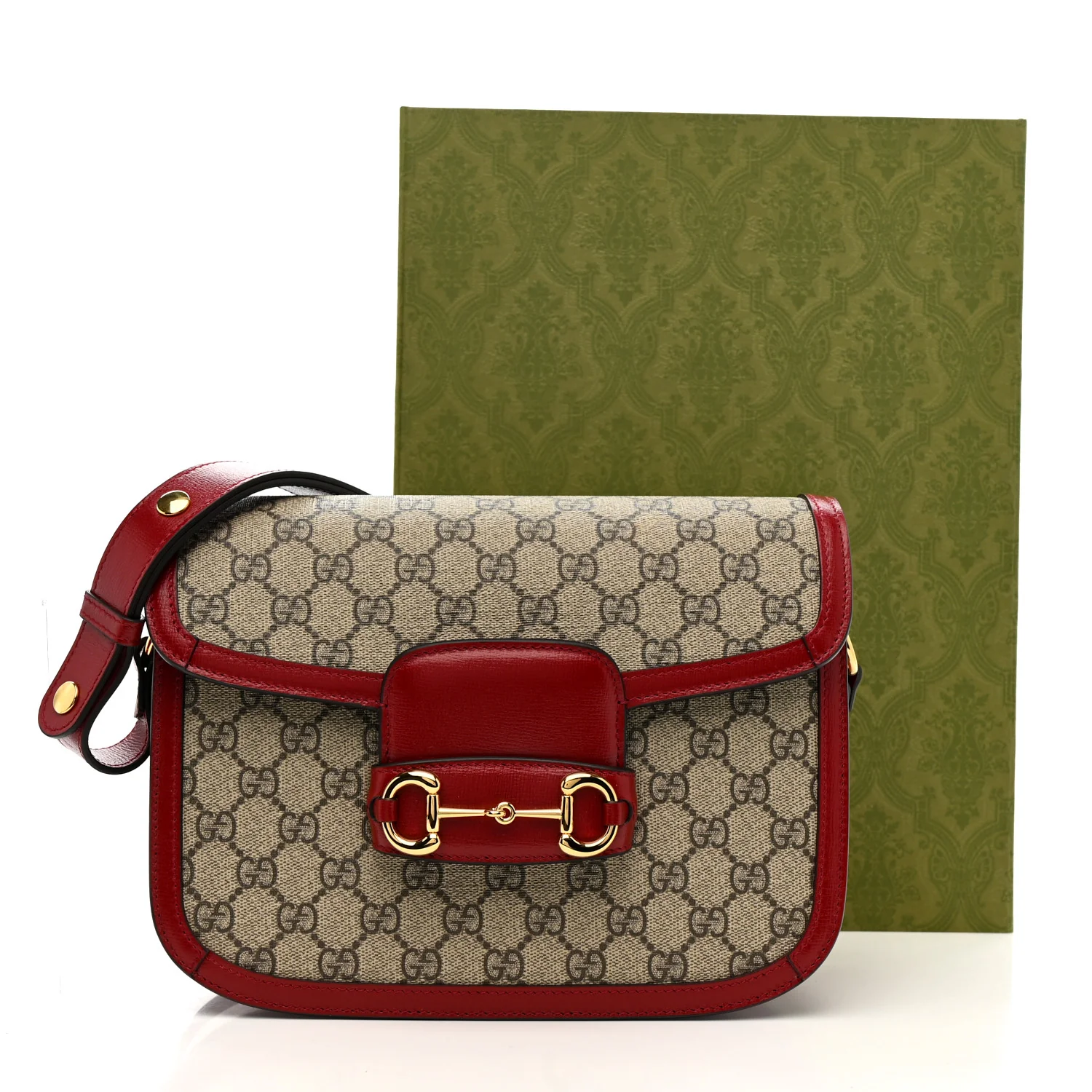 GG Supreme Monogram Azalea Calfskin Horsebit 1955 Shoulder Bag Beige Ebony New Cherry Red - Image 12