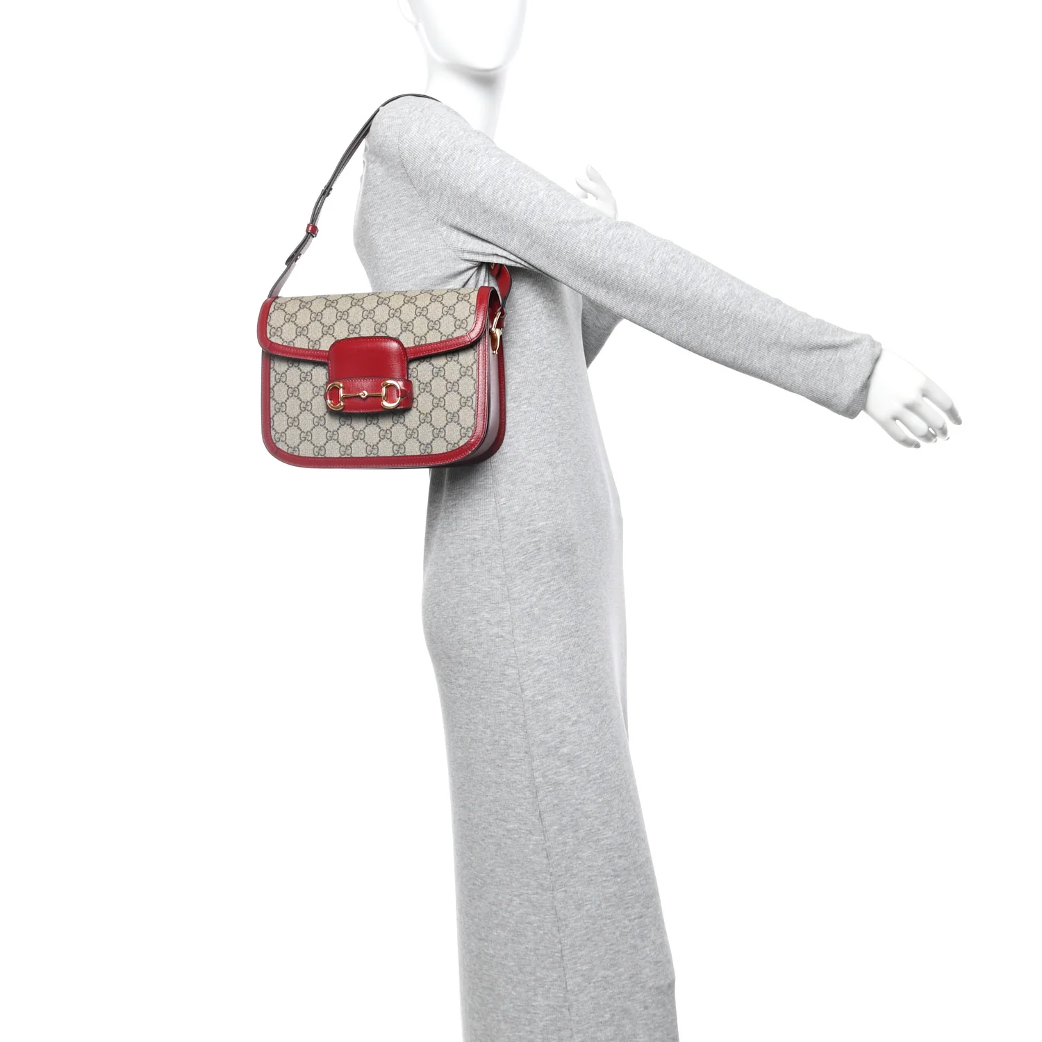GG Supreme Monogram Azalea Calfskin Horsebit 1955 Shoulder Bag Beige Ebony New Cherry Red - Image 2