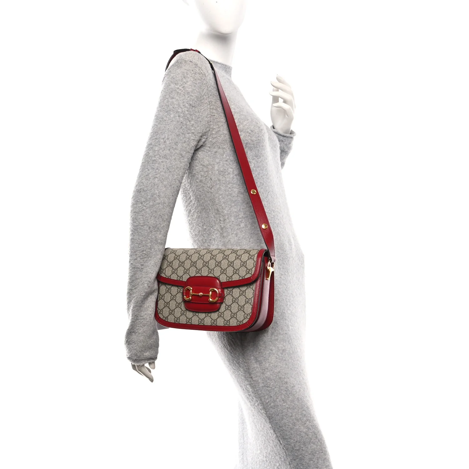 GG Supreme Monogram Azalea Calfskin Horsebit 1955 Shoulder Bag Beige Ebony New Cherry Red - Image 2