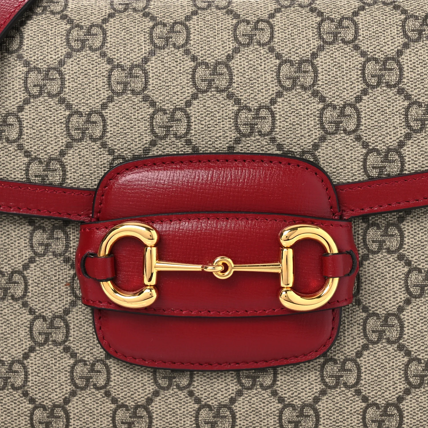 GG Supreme Monogram Azalea Calfskin Horsebit 1955 Shoulder Bag Beige Ebony New Cherry Red - Image 8