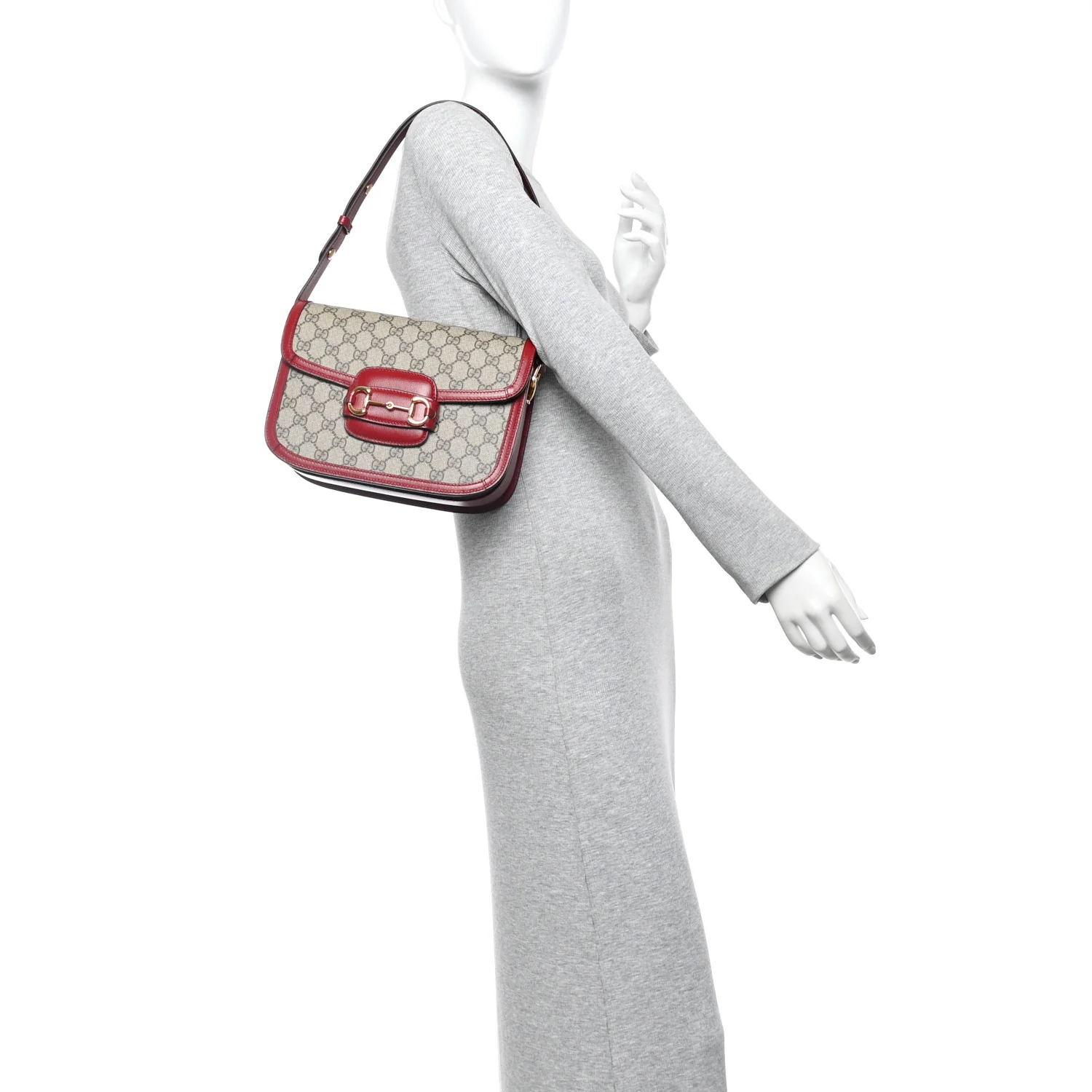 GG Supreme Monogram Azalea Calfskin Horsebit 1955 Shoulder Bag Beige Ebony New Cherry Red - Image 2