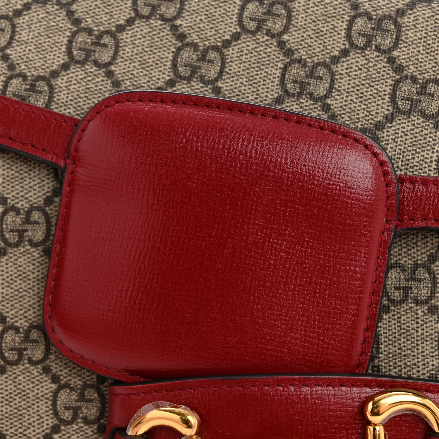 GG Supreme Monogram Azalea Calfskin Horsebit 1955 Shoulder Bag Beige Ebony New Cherry Red - Image 12