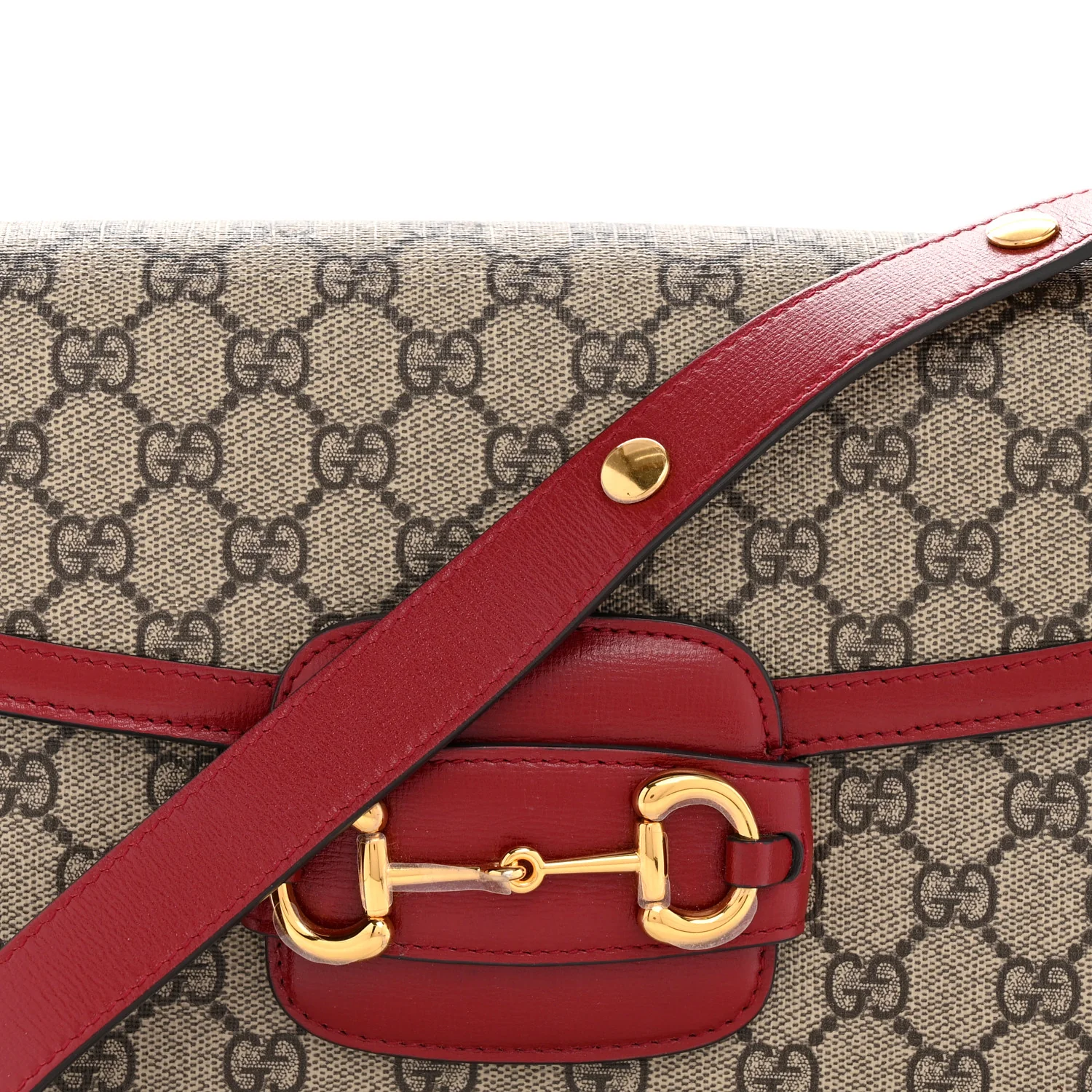 GG Supreme Monogram Azalea Calfskin Horsebit 1955 Shoulder Bag Beige Ebony New Cherry Red - Image 8