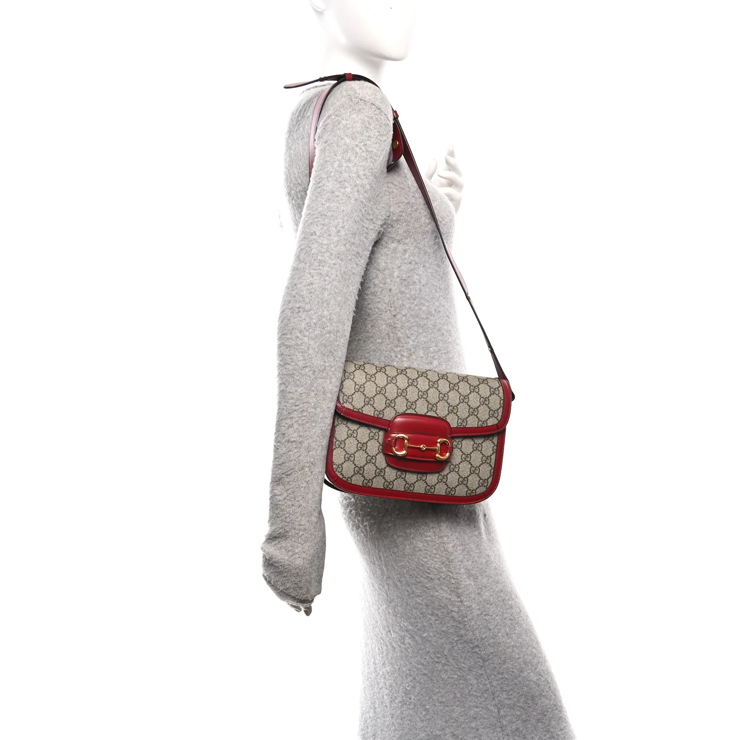 GG Supreme Monogram Azalea Calfskin Horsebit 1955 Shoulder Bag Beige Ebony New Cherry Red - Image 2