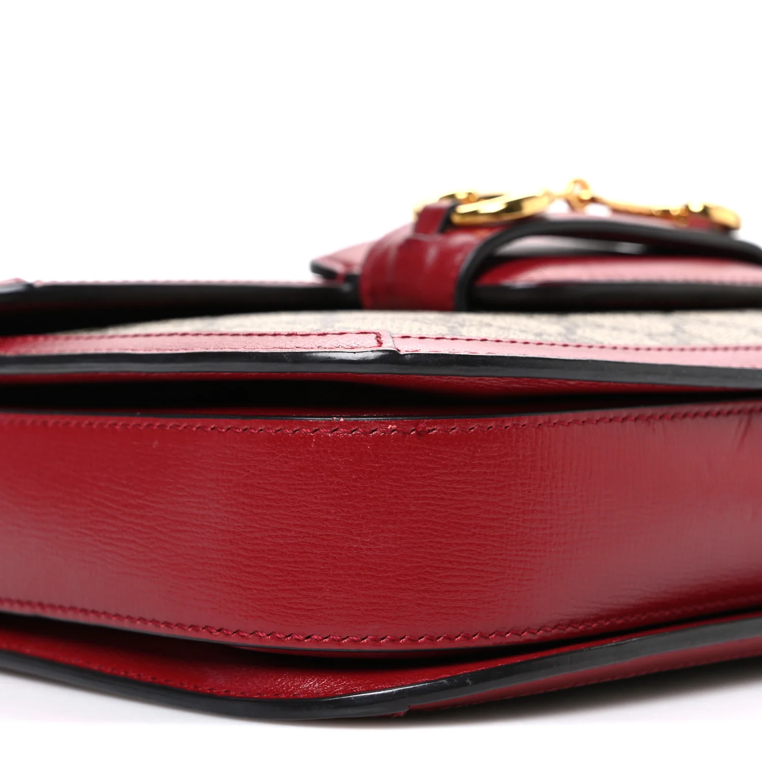 GG Supreme Monogram Azalea Calfskin Horsebit 1955 Shoulder Bag Beige Ebony New Cherry Red - Image 9