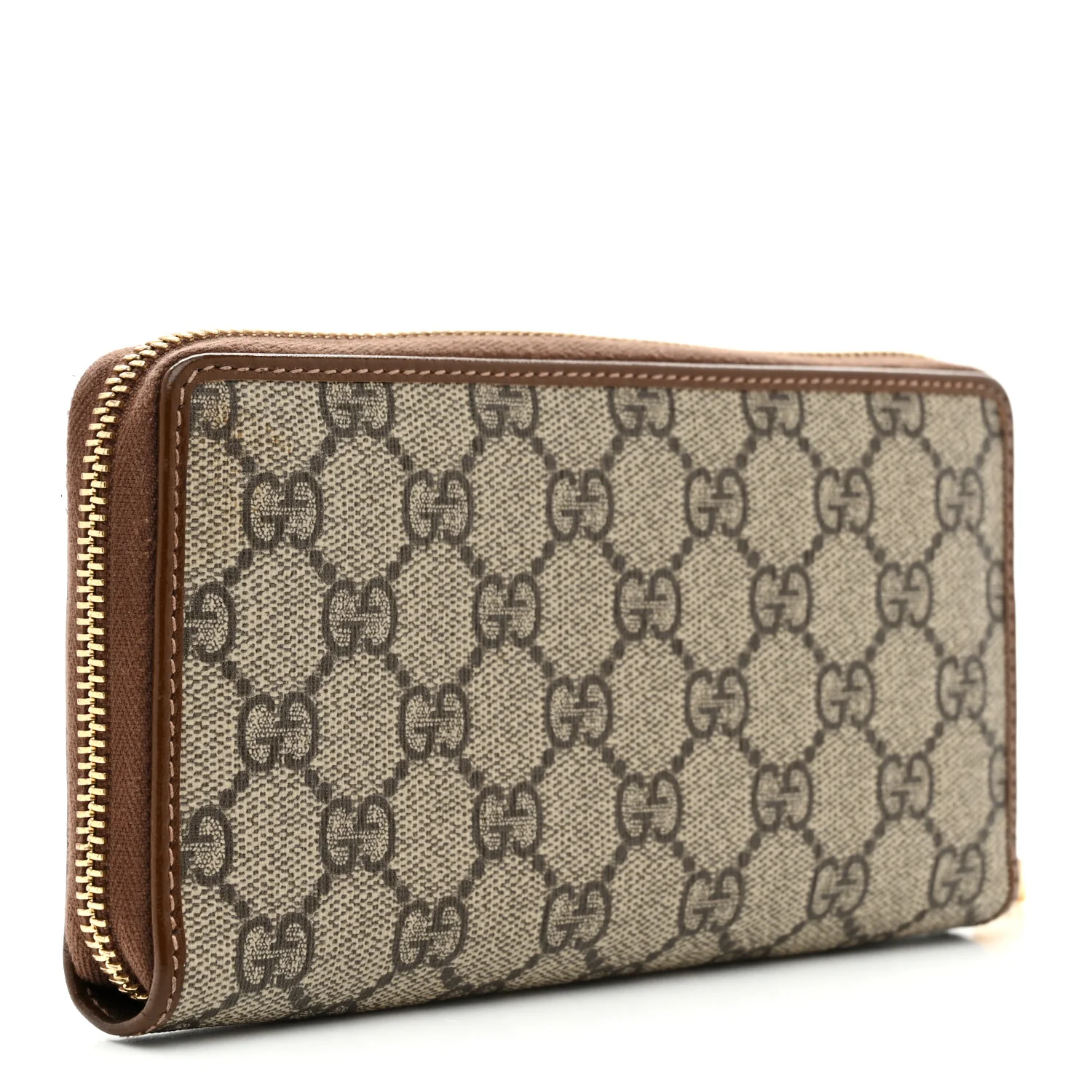 GG Supreme Monogram Azalea Calfskin Horsebit 1955 Zip Around Wallet Beige Ebony Brown Sugar - Image 3