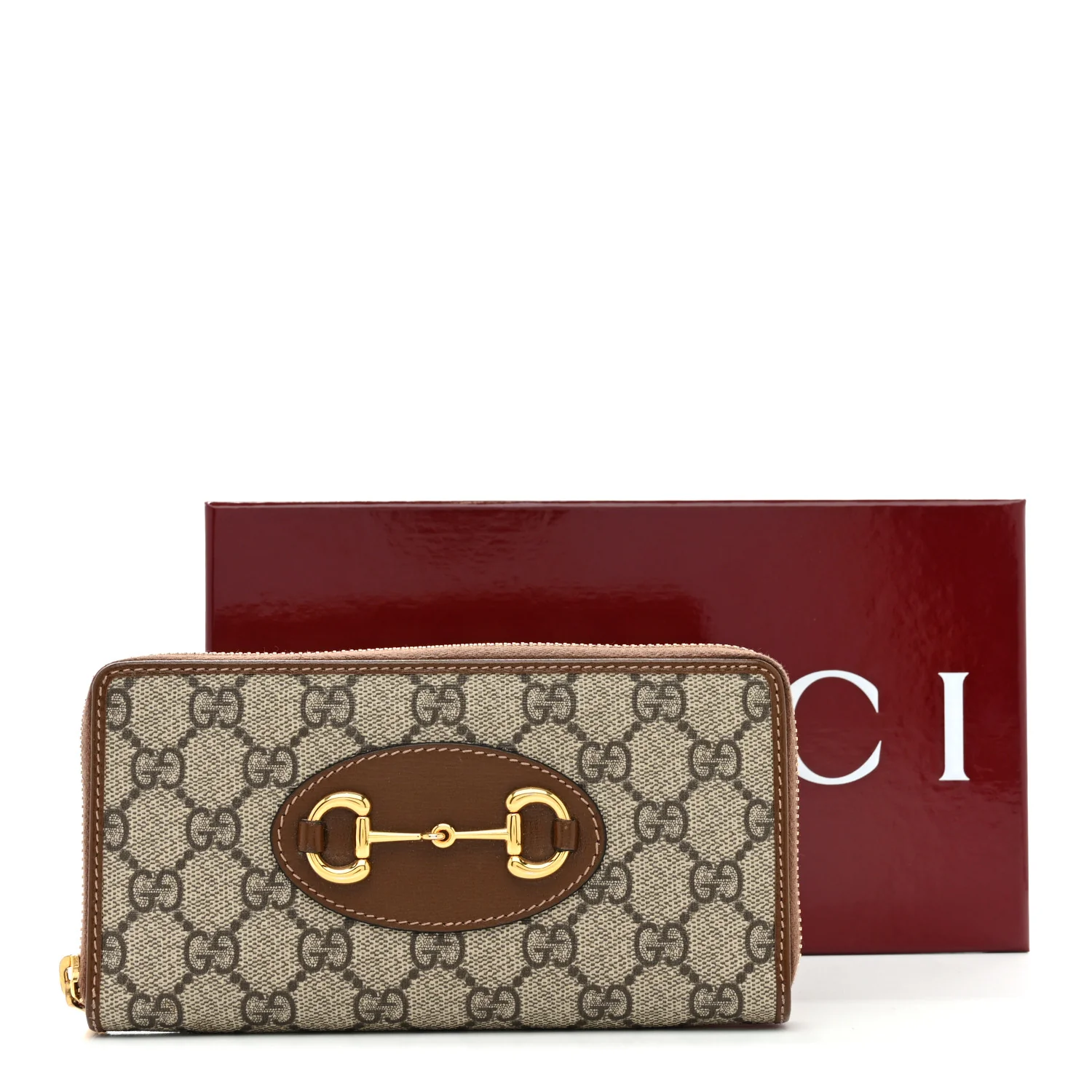 GG Supreme Monogram Azalea Calfskin Horsebit 1955 Zip Around Wallet Beige Ebony Brown Sugar - Image 9