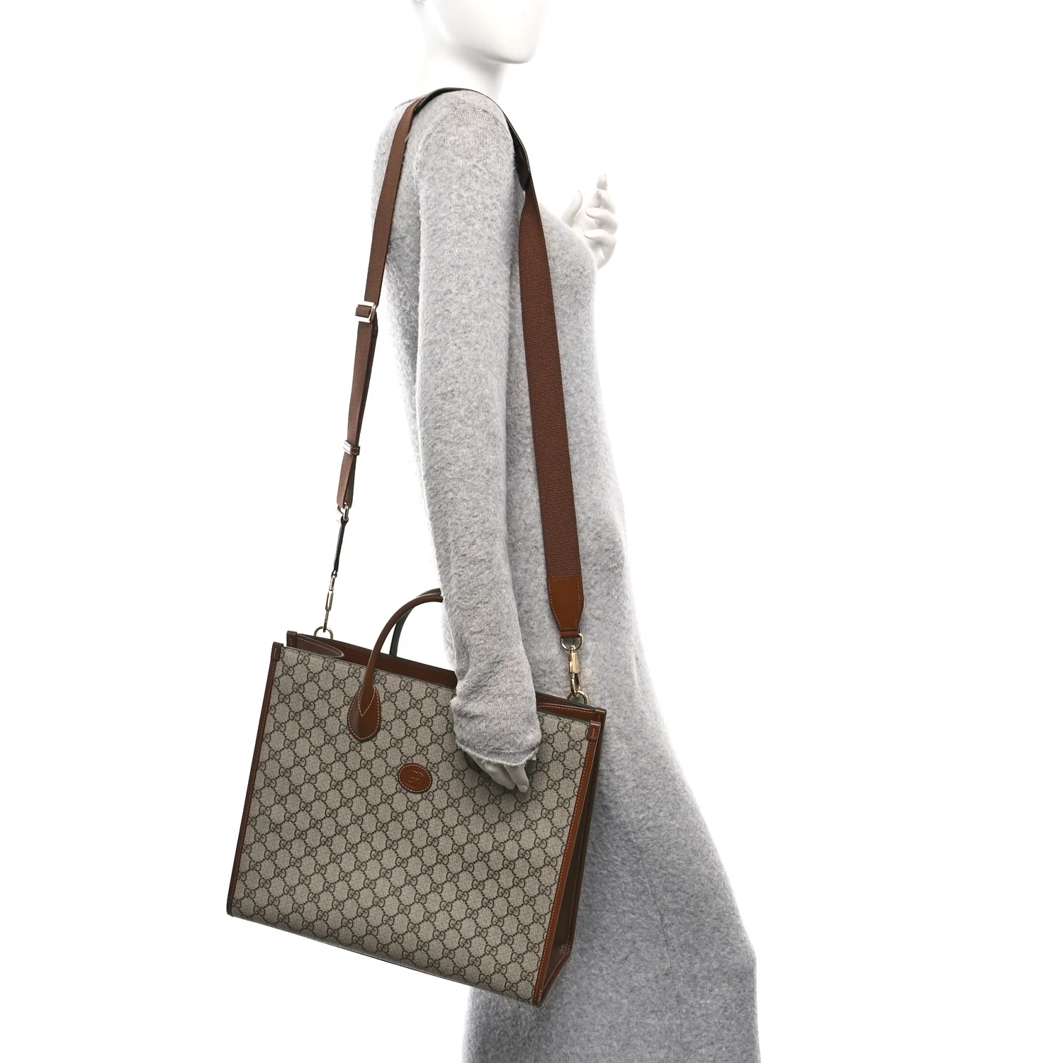 GG Supreme Monogram Azalea Calfskin Medium Retro Interlocking G Tote Bag Beige Ebony Brown Sugar - Image 2