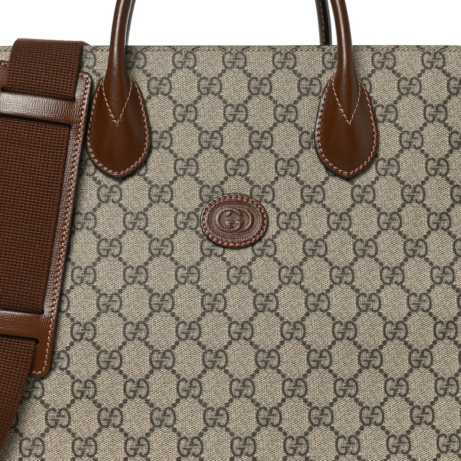 GG Supreme Monogram Azalea Calfskin Medium Retro Interlocking G Tote Bag Beige Ebony Brown Sugar - Image 8