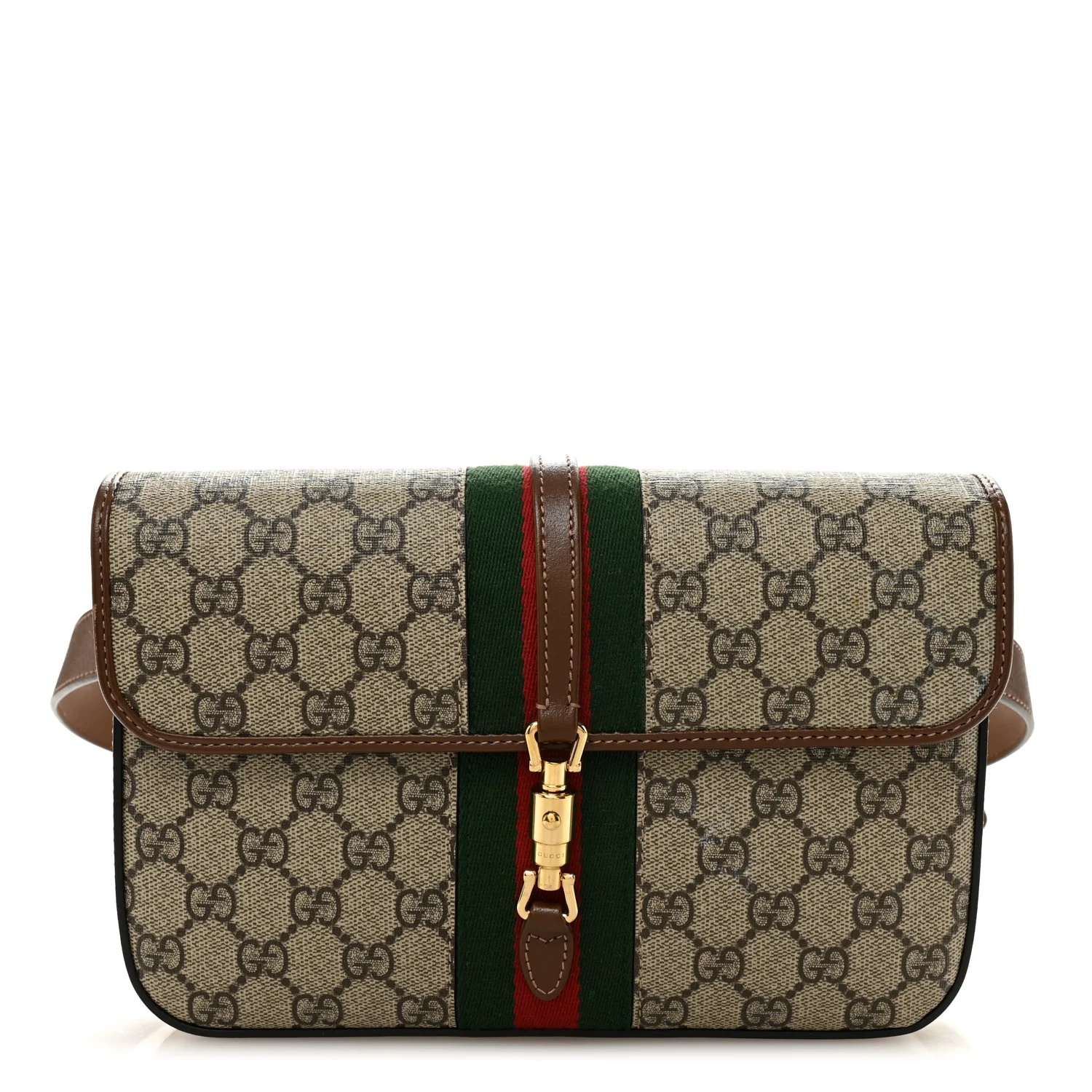 GG Supreme Monogram Azalea Calfskin Web Jackie 1961 Belt Bag 100 40 Beige Ebony Brown Sugar