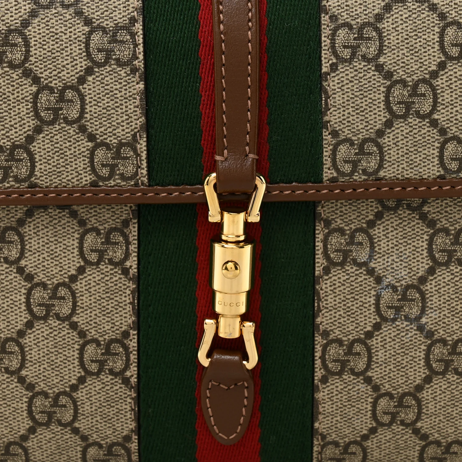 GG Supreme Monogram Azalea Calfskin Web Jackie 1961 Belt Bag 100 40 Beige Ebony Brown Sugar - Image 8