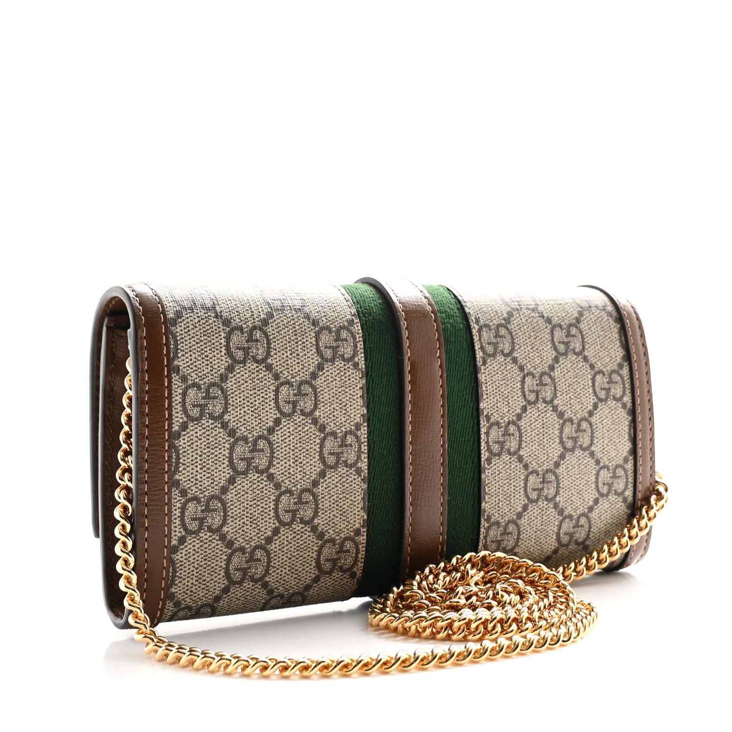 GG Supreme Monogram Azalea Calfskin Web Jackie 1961 Chain Wallet Beige Ebony Brown Sugar - Image 3