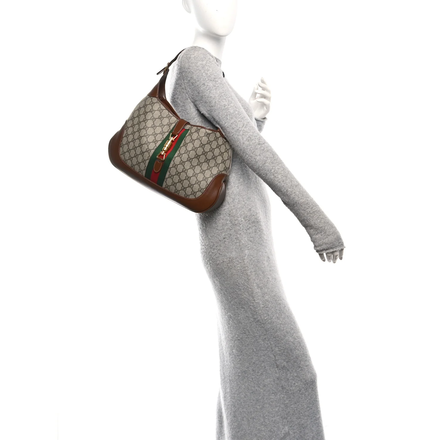 GG Supreme Monogram Azalea Calfskin Web Medium Jackie 1961 Hobo Beige Ebony Brown Sugar - Image 2