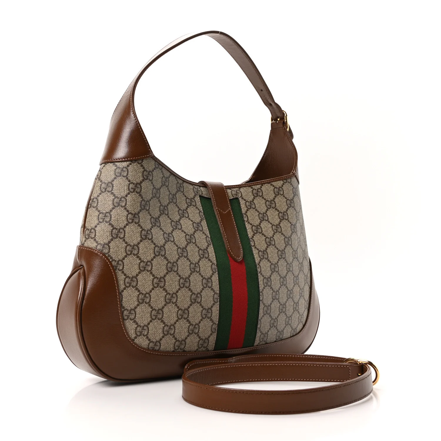 GG Supreme Monogram Azalea Calfskin Web Medium Jackie 1961 Hobo Beige Ebony Brown Sugar - Image 3