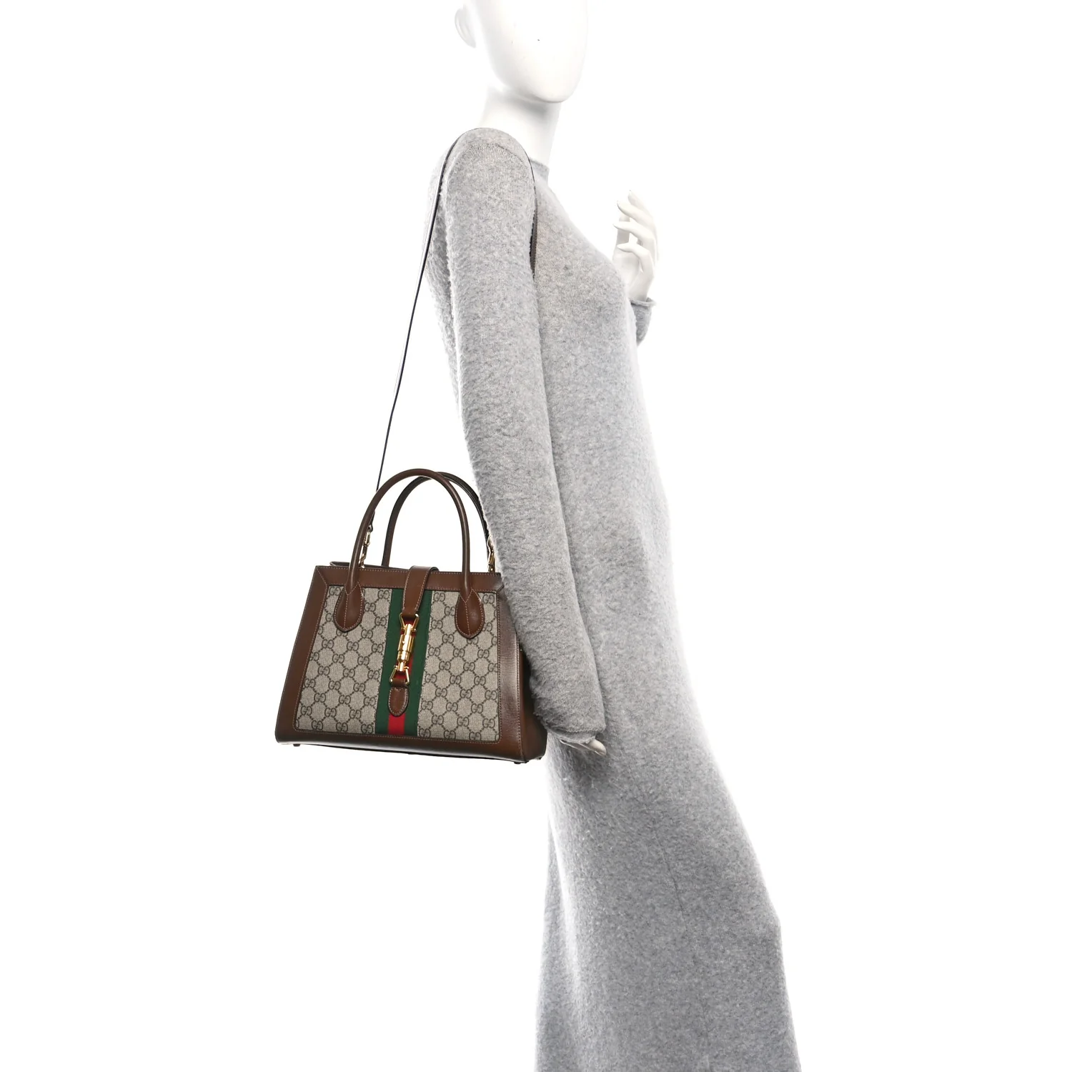 GG Supreme Monogram Azalea Calfskin Web Medium Jackie 1961 Tote Beige Ebony Brown Sugar - Image 2