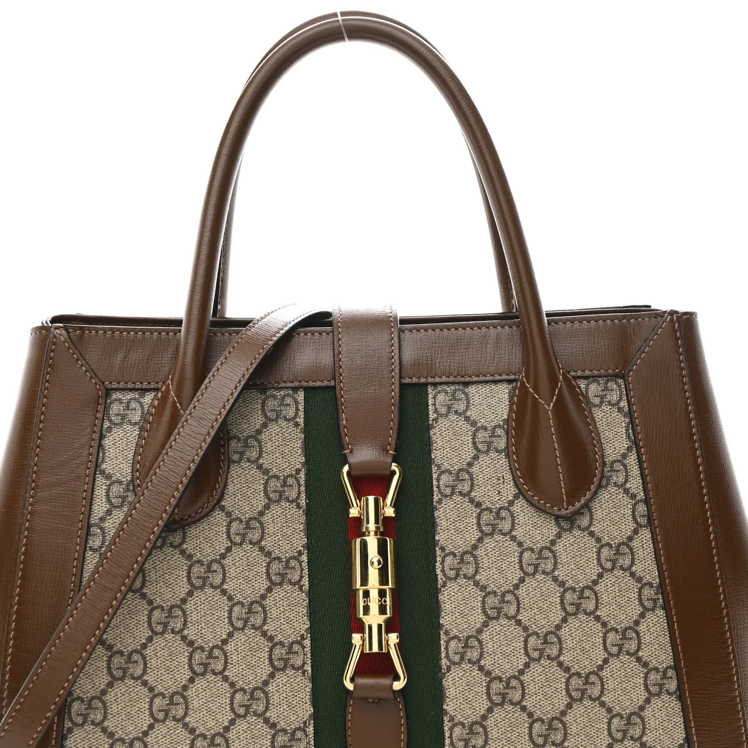 GG Supreme Monogram Azalea Calfskin Web Medium Jackie 1961 Tote Beige Ebony Brown Sugar - Image 8