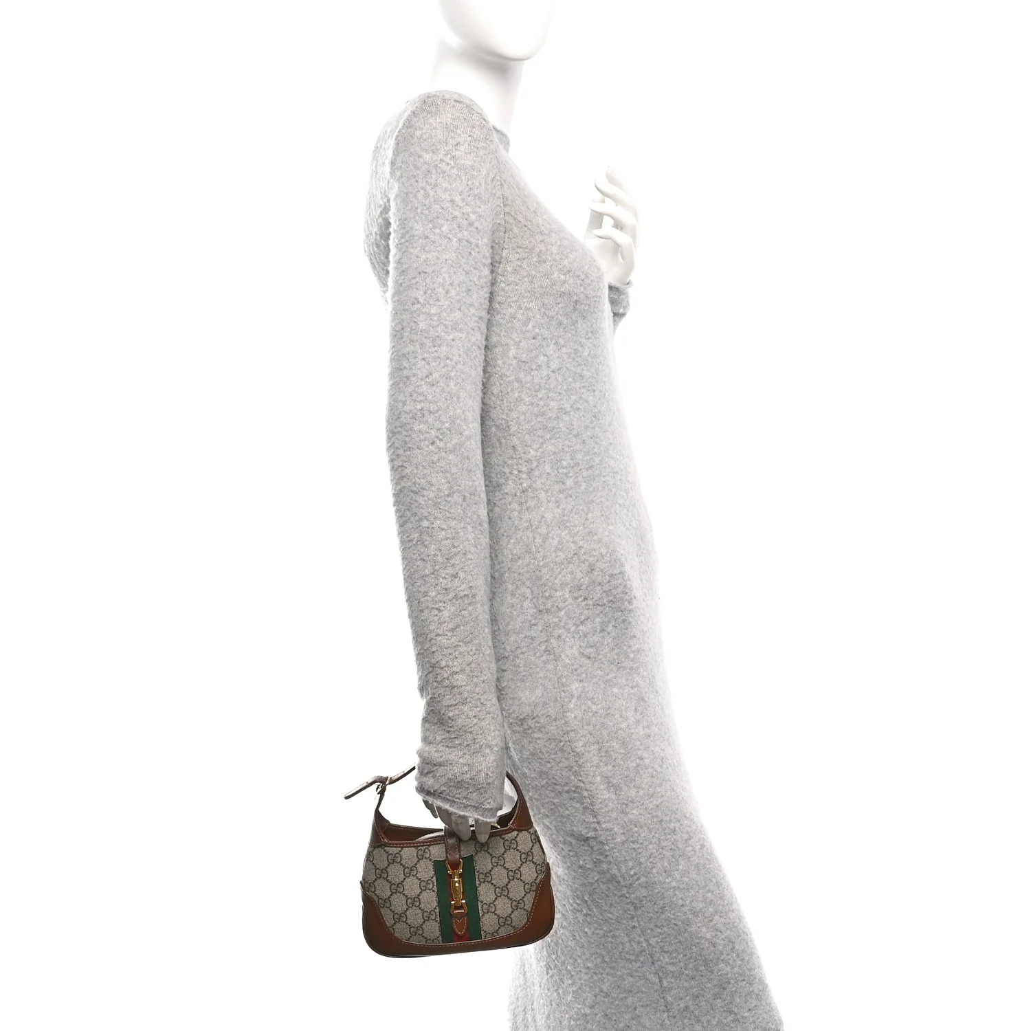 GG Supreme Monogram Azalea Calfskin Web Mini Jackie 1961 Hobo Beige Ebony Brown Sugar - Image 2