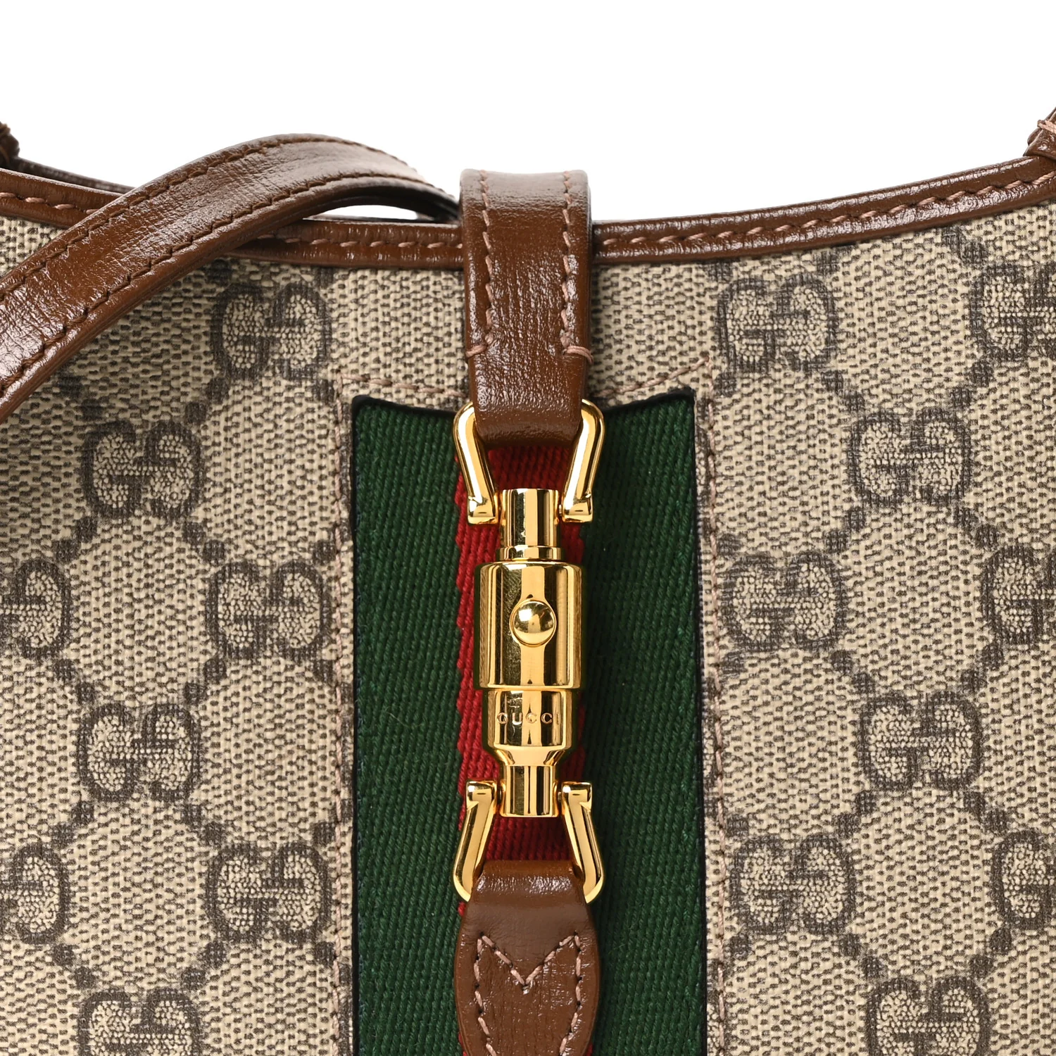 GG Supreme Monogram Azalea Calfskin Web Mini Jackie 1961 Hobo Beige Ebony Brown Sugar - Image 8