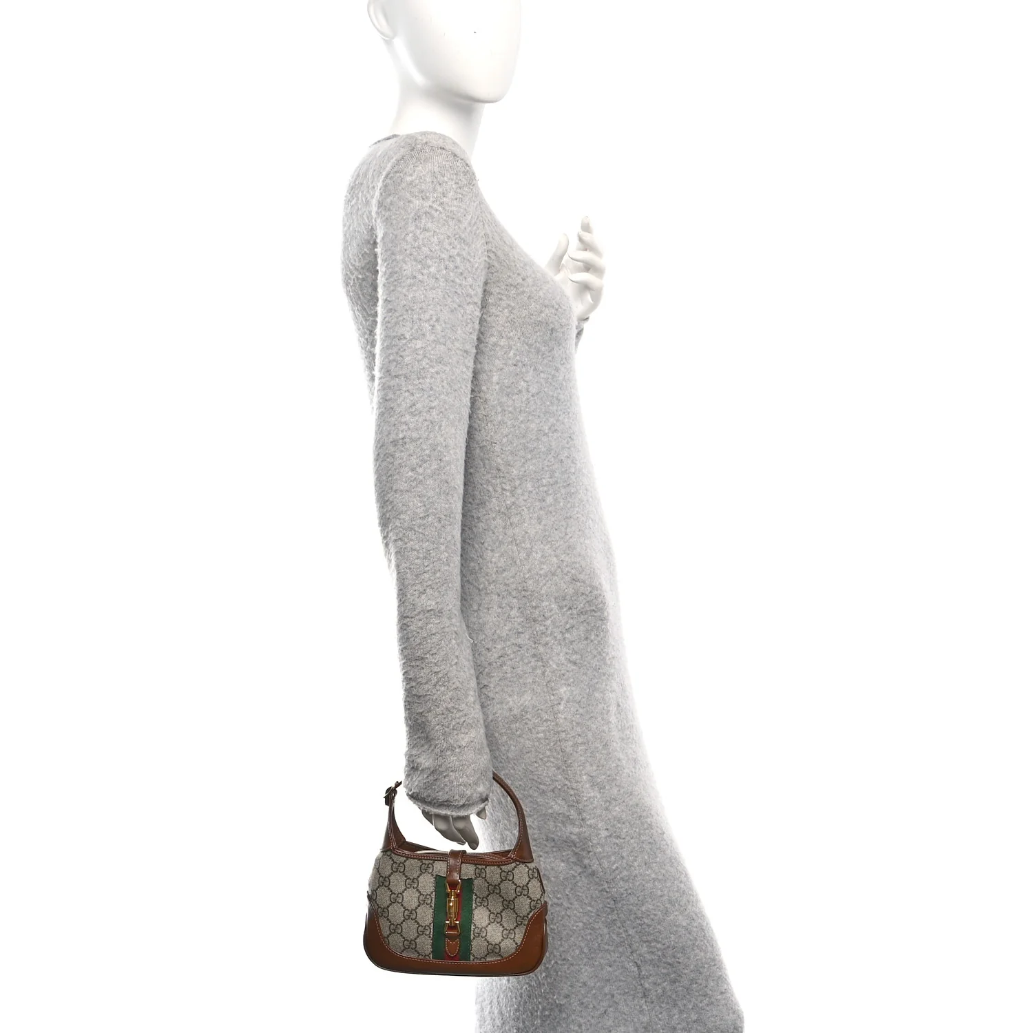 GG Supreme Monogram Azalea Calfskin Web Mini Jackie 1961 Hobo Beige Ebony Brown Sugar - Image 2