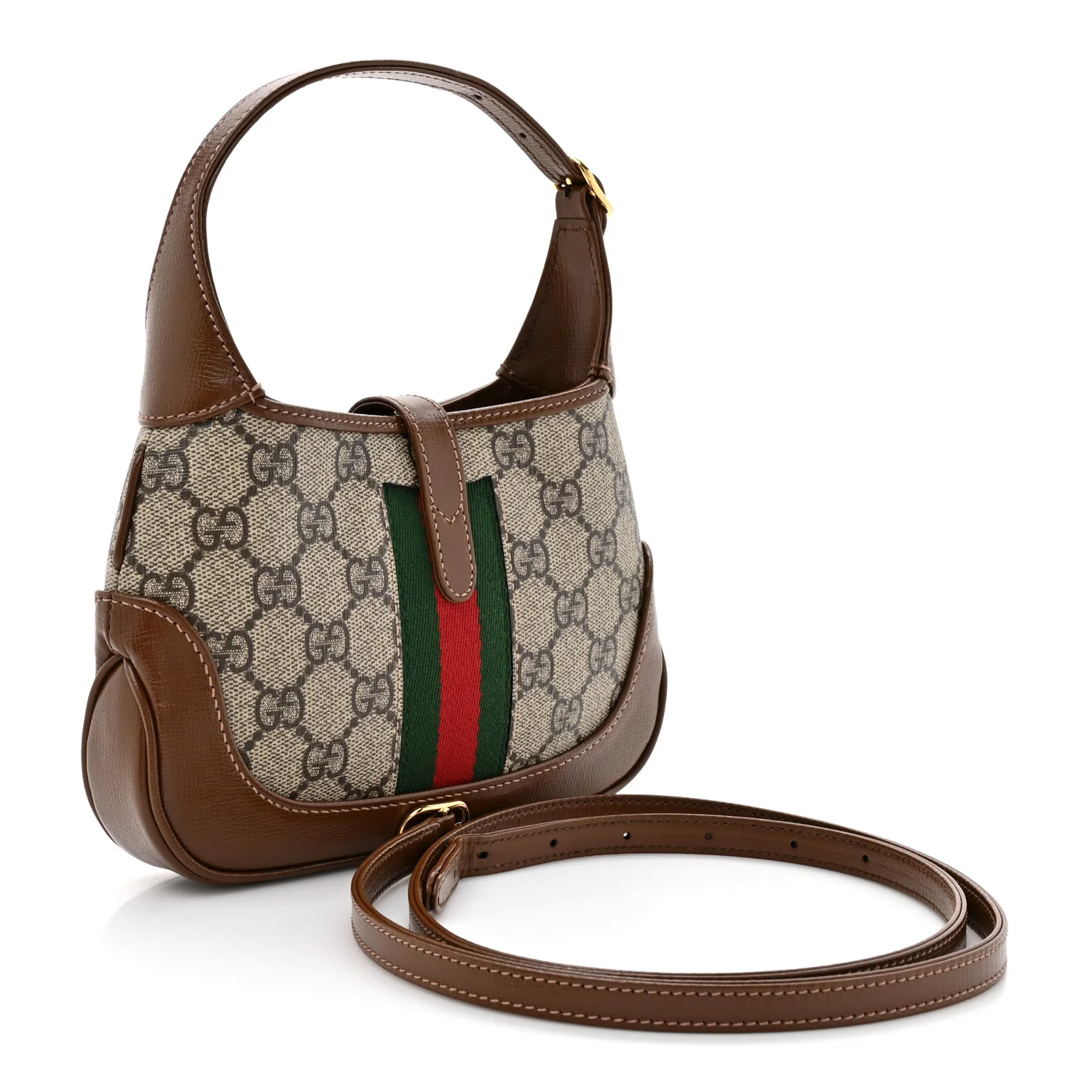 GG Supreme Monogram Azalea Calfskin Web Mini Jackie 1961 Hobo Beige Ebony Brown Sugar - Image 3