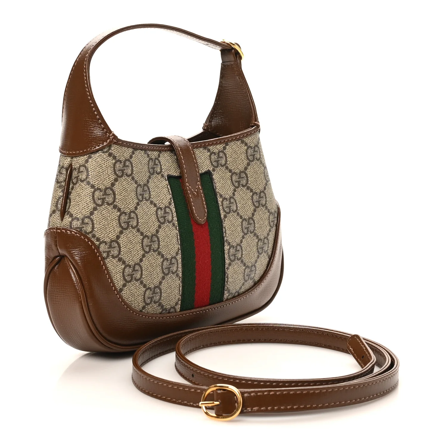 GG Supreme Monogram Azalea Calfskin Web Mini Jackie 1961 Hobo Beige Ebony Brown Sugar - Image 3