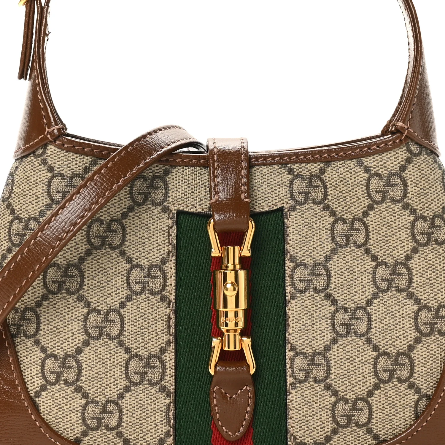 GG Supreme Monogram Azalea Calfskin Web Mini Jackie 1961 Hobo Beige Ebony Brown Sugar - Image 8