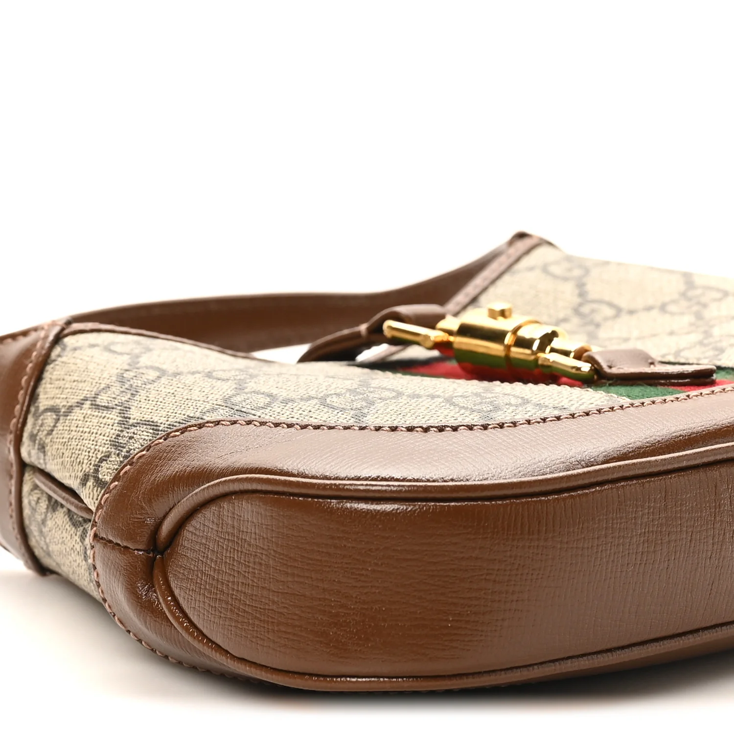 GG Supreme Monogram Azalea Calfskin Web Mini Jackie 1961 Hobo Beige Ebony Brown Sugar - Image 9