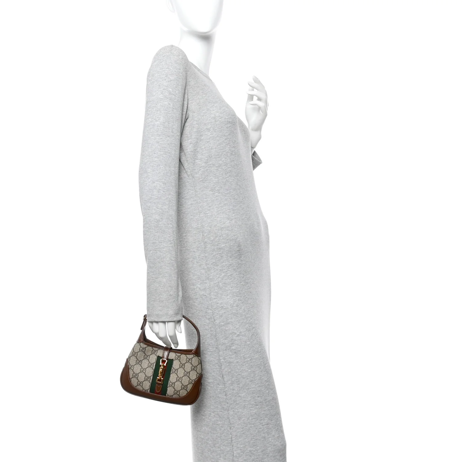 GG Supreme Monogram Azalea Calfskin Web Mini Jackie 1961 Hobo Beige Ebony Brown Sugar - Image 2