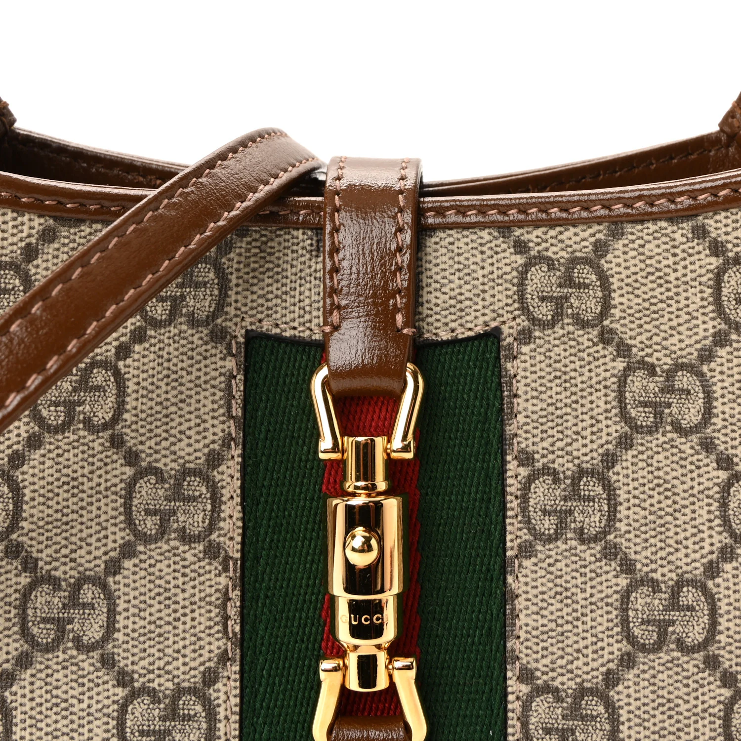 GG Supreme Monogram Azalea Calfskin Web Mini Jackie 1961 Hobo Beige Ebony Brown Sugar - Image 6