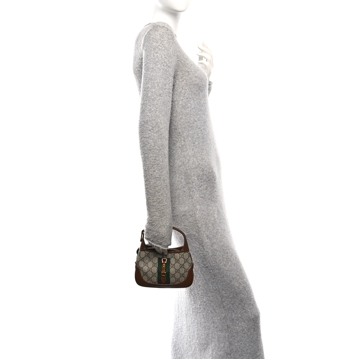 GG Supreme Monogram Azalea Calfskin Web Mini Jackie 1961 Hobo Beige Ebony Brown Sugar - Image 2