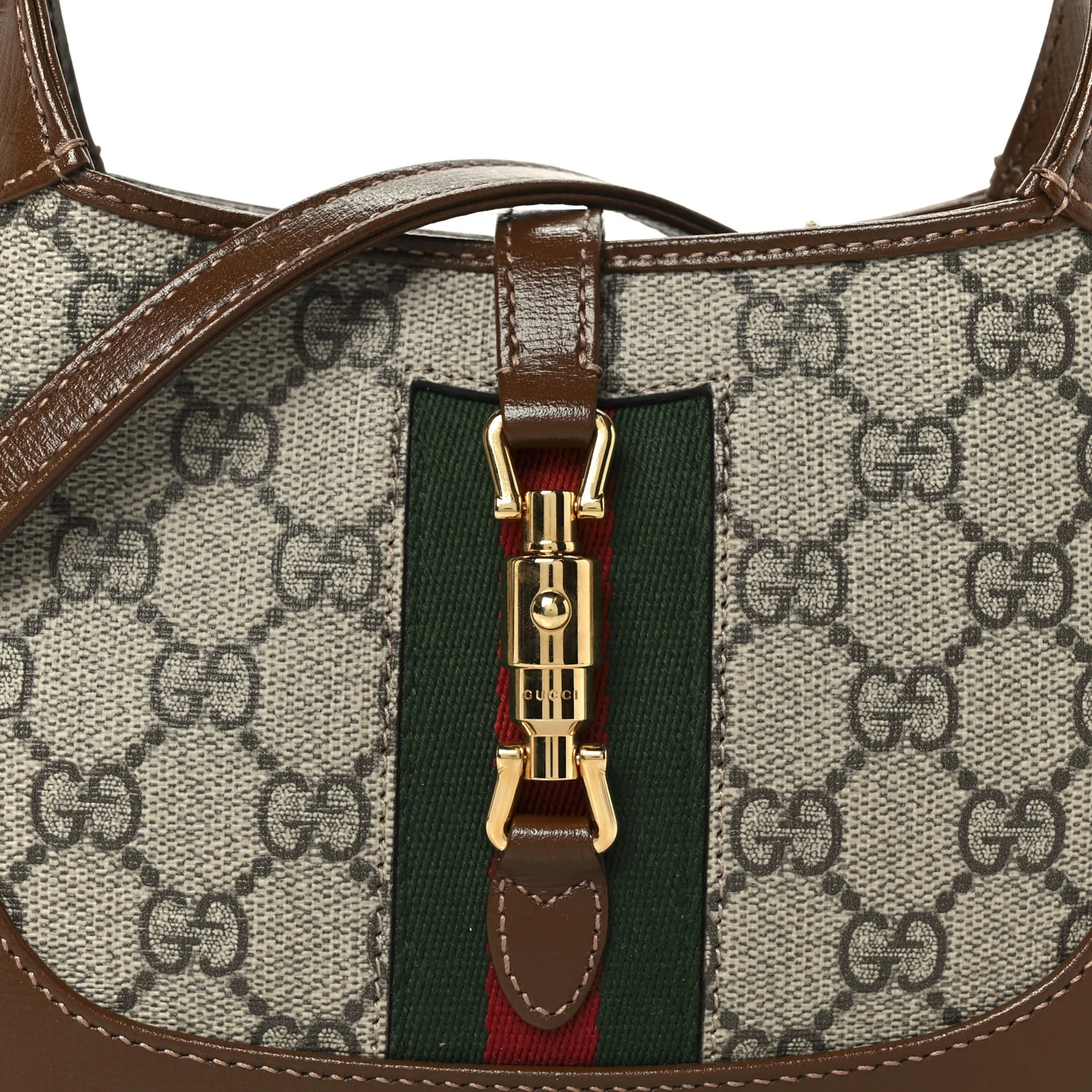 GG Supreme Monogram Azalea Calfskin Web Mini Jackie 1961 Hobo Beige Ebony Brown Sugar - Image 8