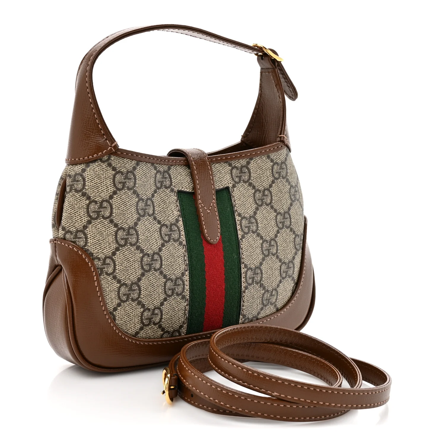 GG Supreme Monogram Azalea Calfskin Web Mini Jackie 1961 Hobo Beige Ebony Brown Sugar - Image 3