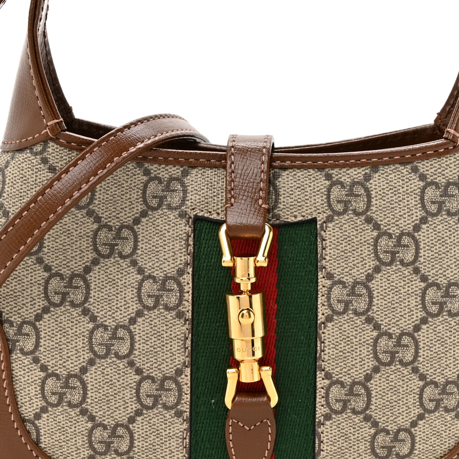 GG Supreme Monogram Azalea Calfskin Web Mini Jackie 1961 Hobo Beige Ebony Brown Sugar - Image 8