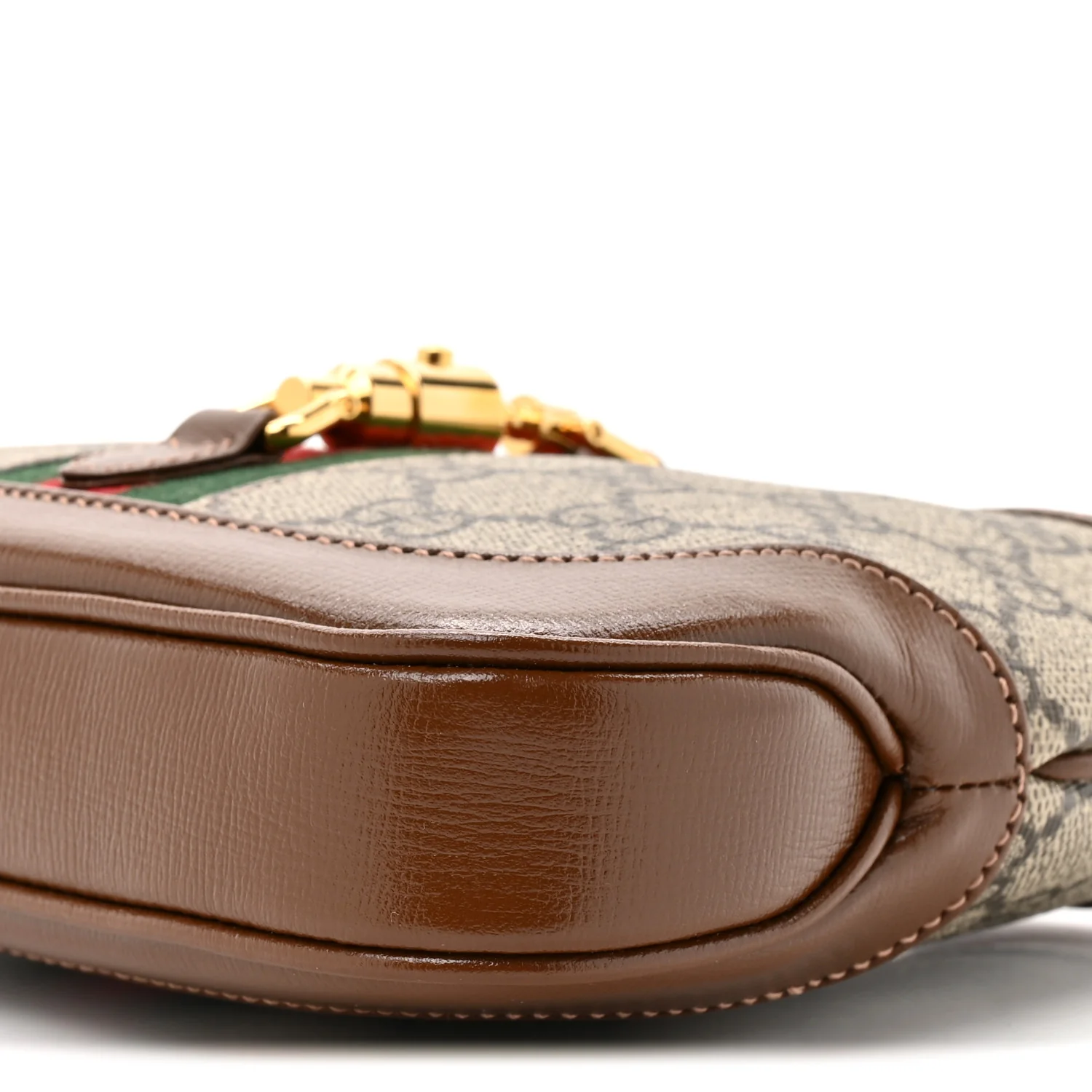 GG Supreme Monogram Azalea Calfskin Web Mini Jackie 1961 Hobo Beige Ebony Brown Sugar - Image 9
