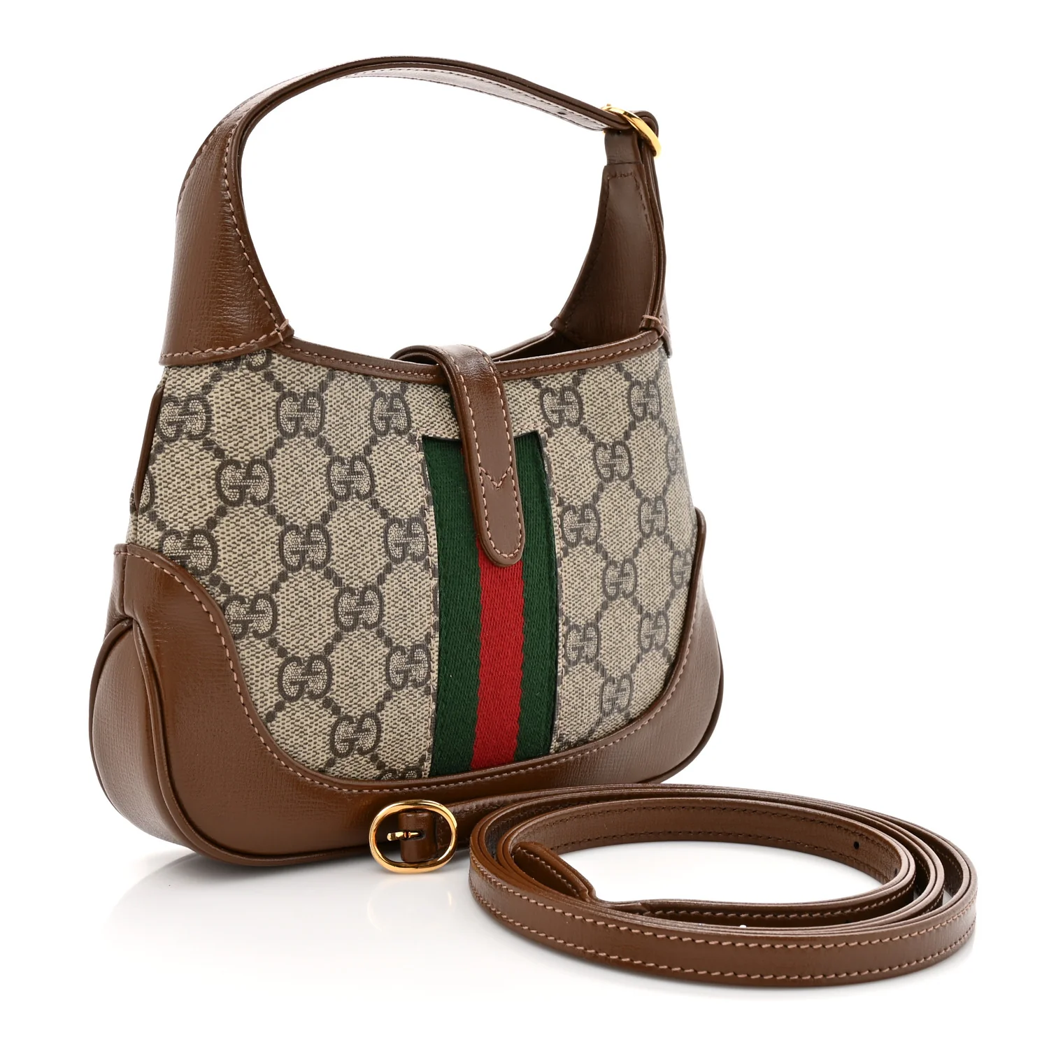 GG Supreme Monogram Azalea Calfskin Web Mini Jackie 1961 Hobo Beige Ebony Brown Sugar - Image 3