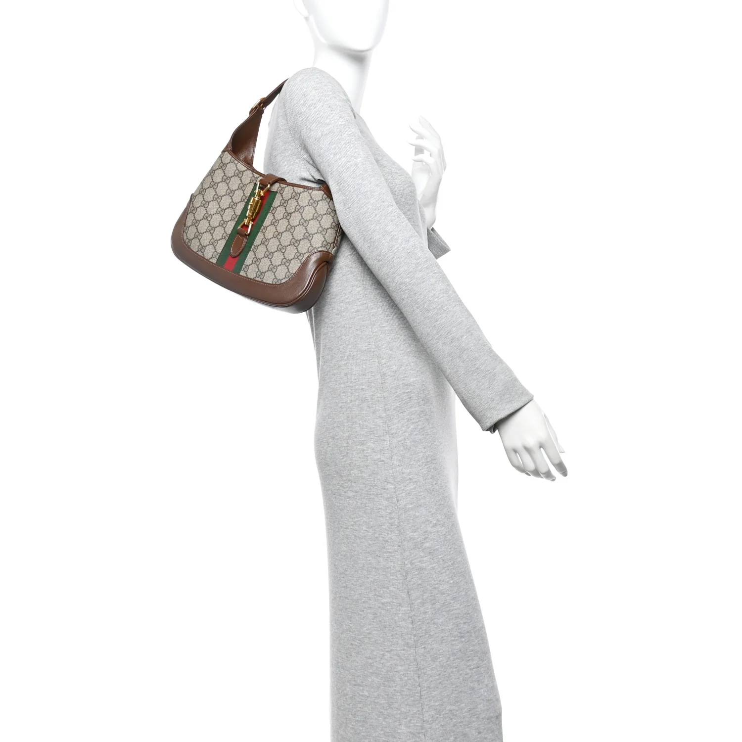 GG Supreme Monogram Azalea Calfskin Web Small Jackie 1961 Hobo Beige Ebony Brown Sugar - Image 2