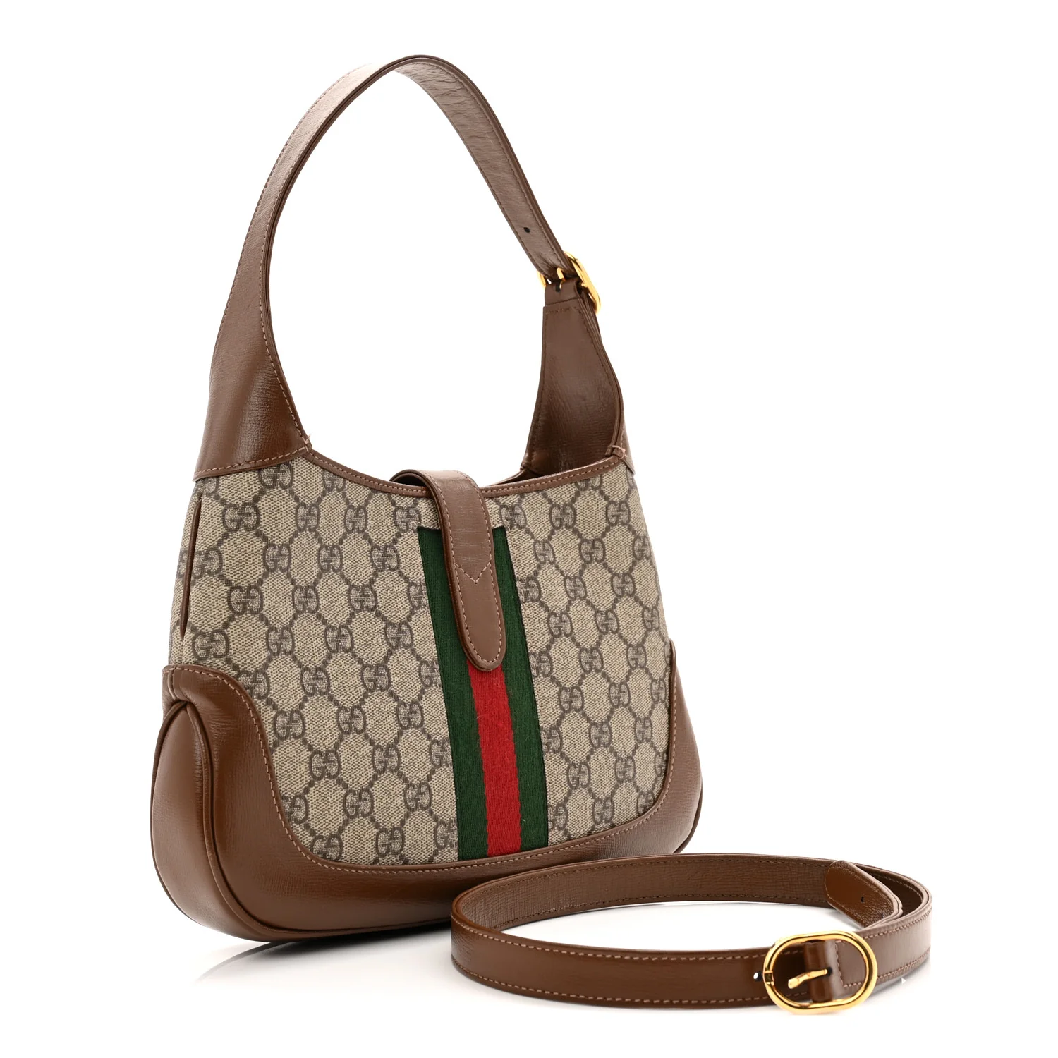 GG Supreme Monogram Azalea Calfskin Web Small Jackie 1961 Hobo Beige Ebony Brown Sugar - Image 3