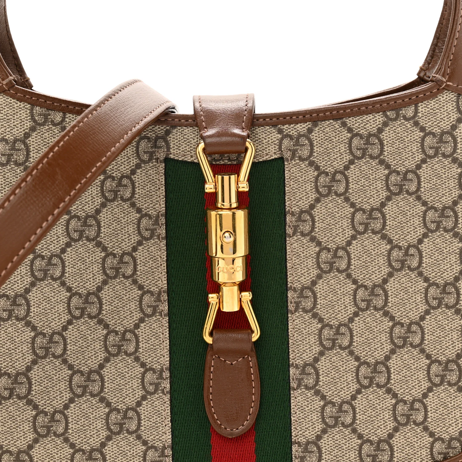 GG Supreme Monogram Azalea Calfskin Web Small Jackie 1961 Hobo Beige Ebony Brown Sugar - Image 8