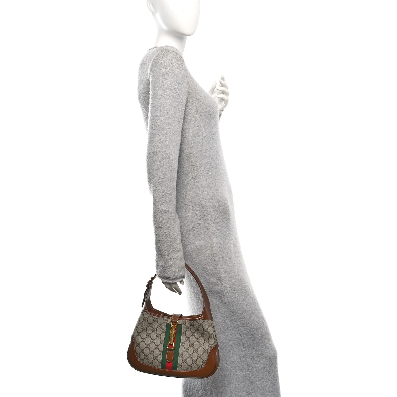 GG Supreme Monogram Azalea Calfskin Web Small Jackie 1961 Hobo Beige Ebony Brown Sugar - Image 2