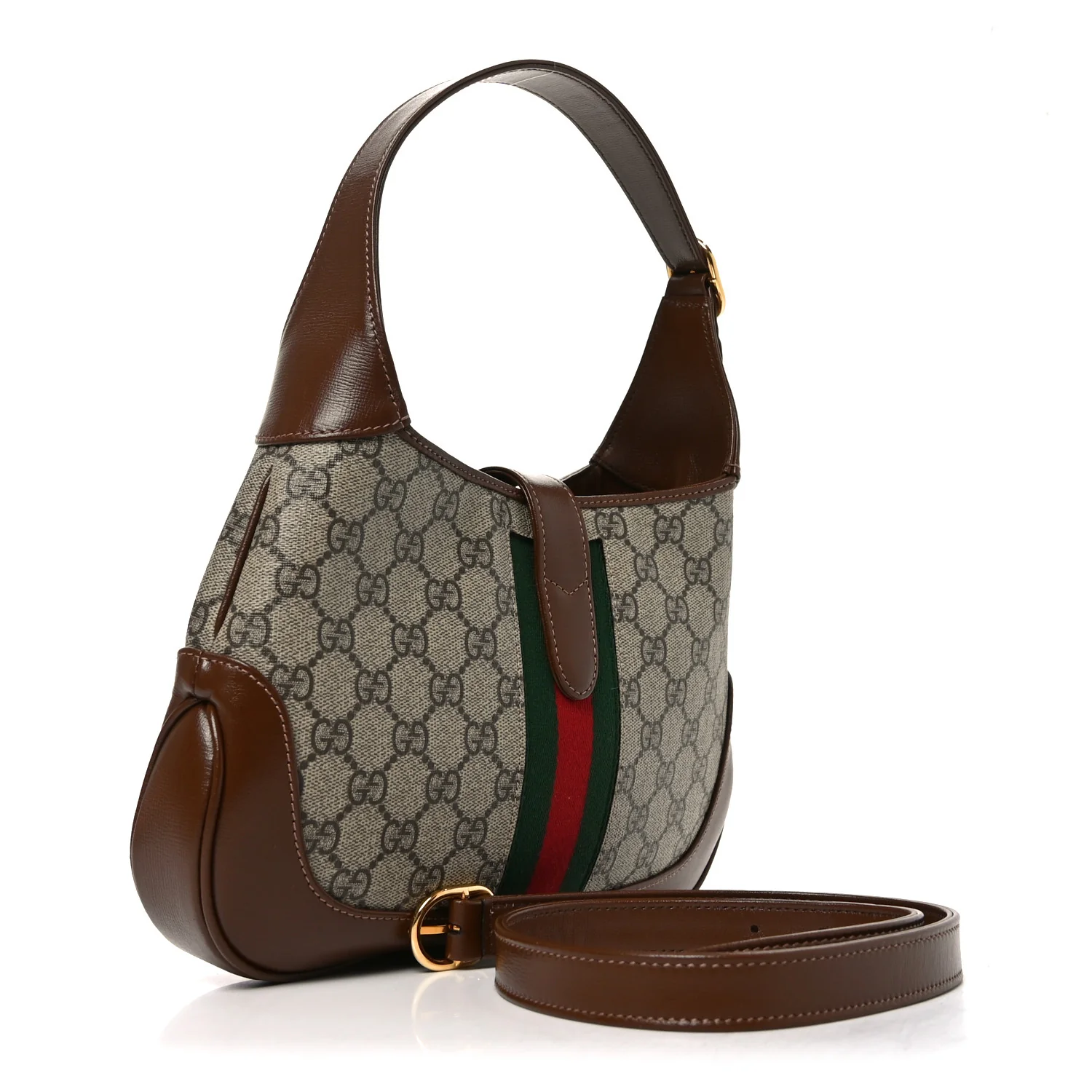 GG Supreme Monogram Azalea Calfskin Web Small Jackie 1961 Hobo Beige Ebony Brown Sugar - Image 3