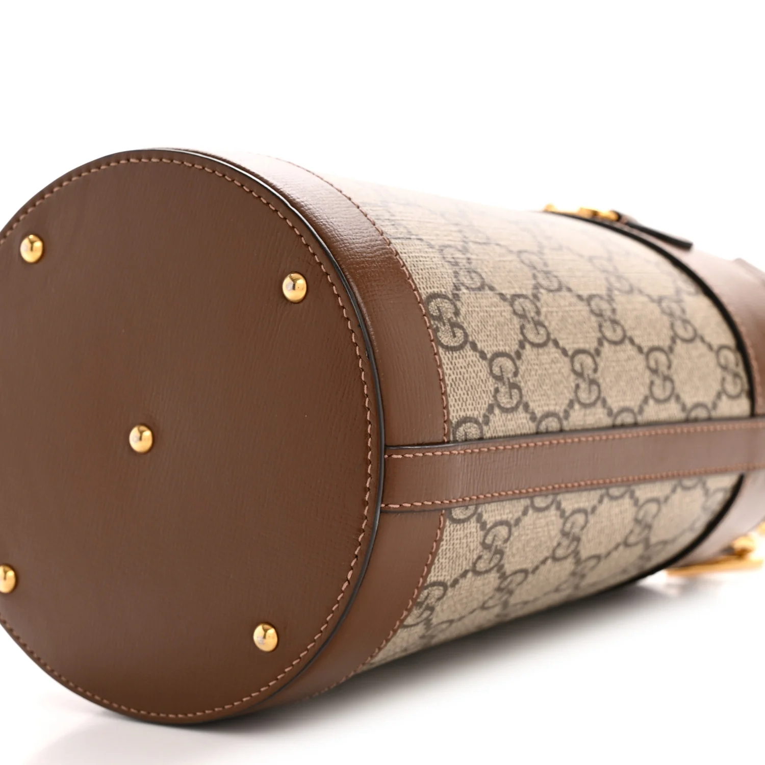 GG Supreme Monogram Azalea Sakai Calfskin Small Horsebit 1955 Drawstring Bucket Bag Beige Ebony Brown Sugar - Image 10