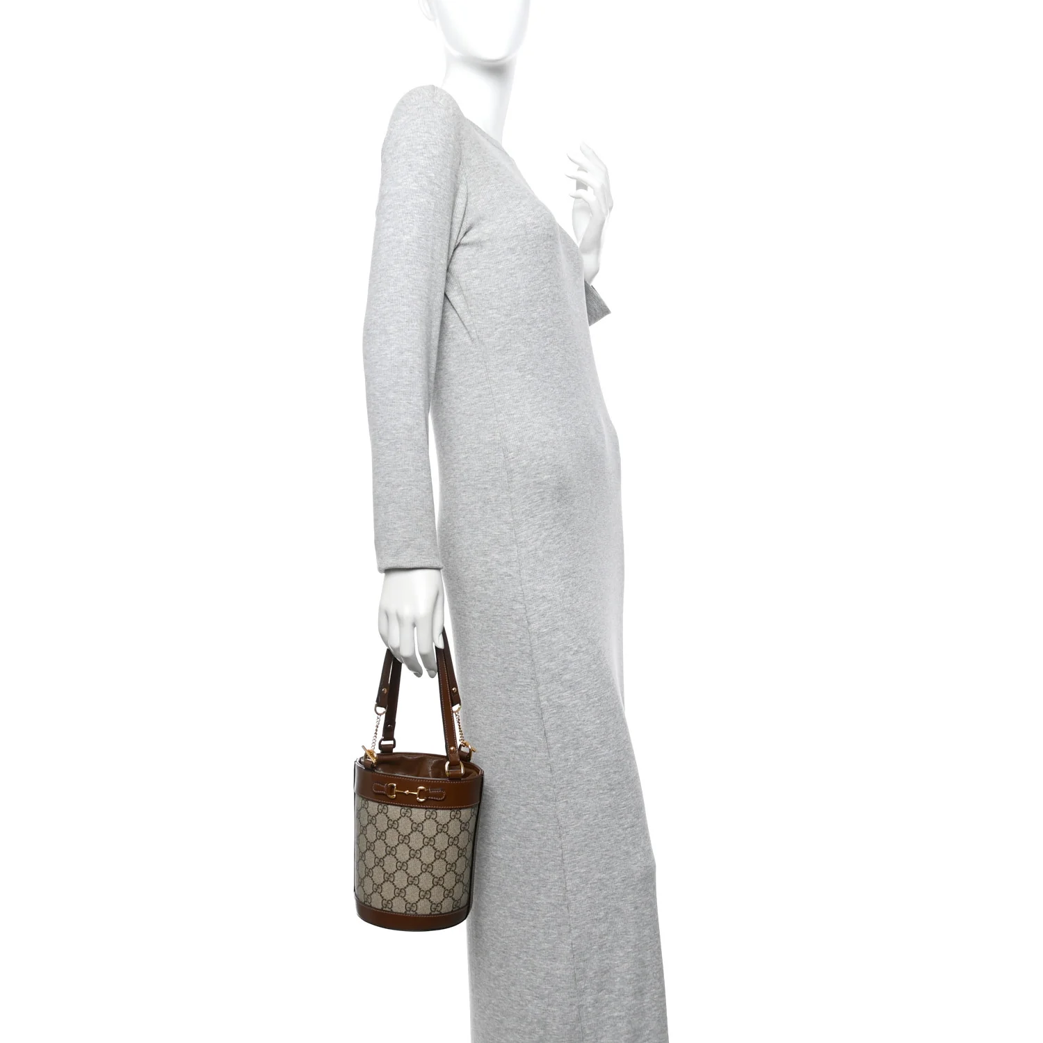 GG Supreme Monogram Azalea Sakai Calfskin Small Horsebit 1955 Drawstring Bucket Bag Beige Ebony Brown Sugar - Image 2