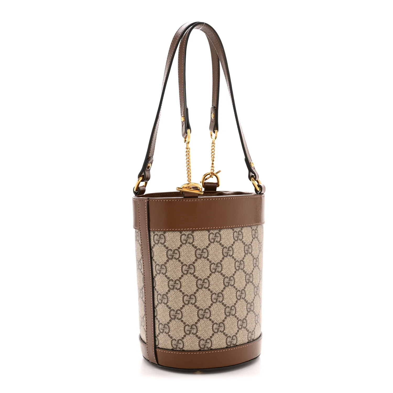 GG Supreme Monogram Azalea Sakai Calfskin Small Horsebit 1955 Drawstring Bucket Bag Beige Ebony Brown Sugar - Image 3