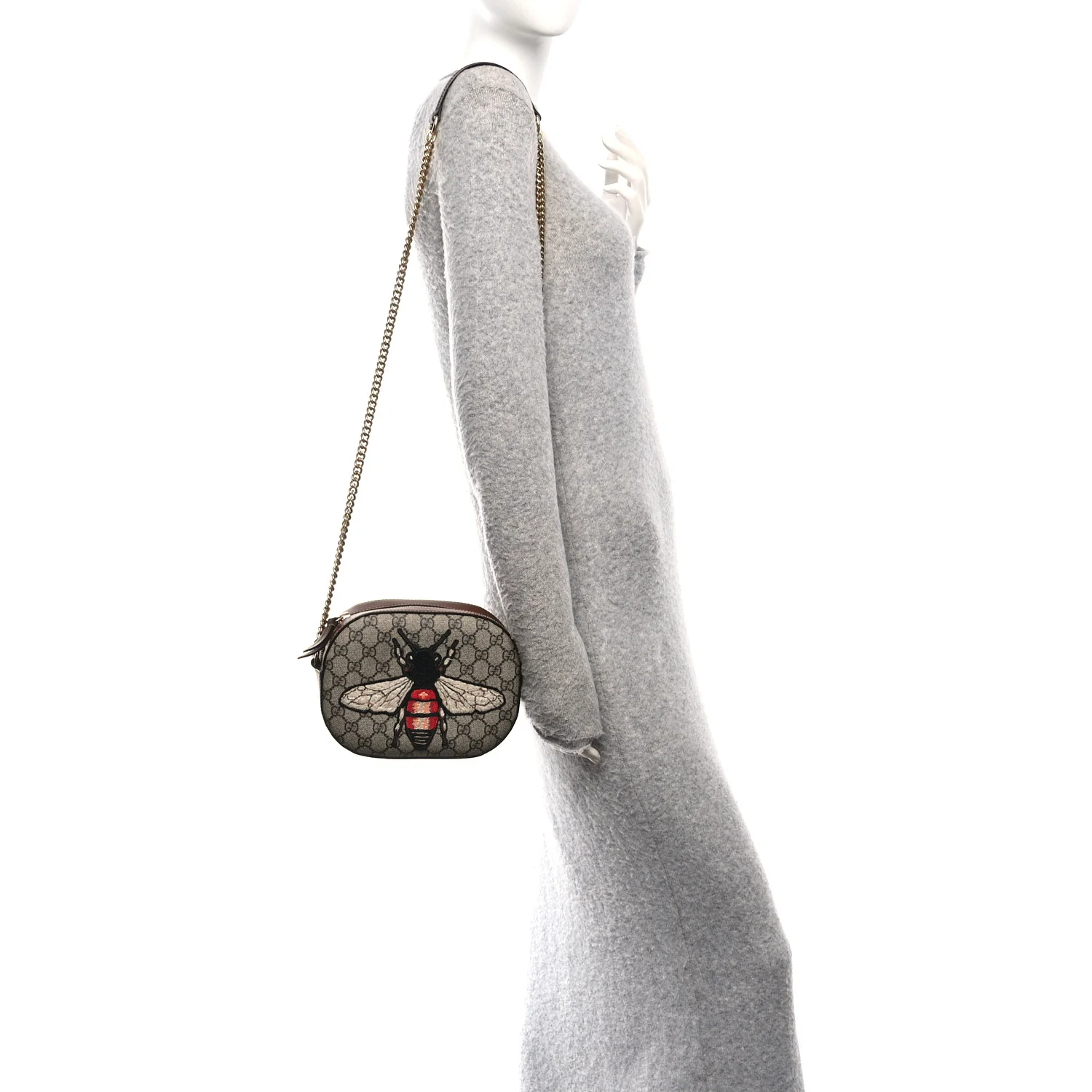 GG Supreme Monogram Bee Embroidered Mini Chain Shoulder Bag Beige Tuscany - Image 2